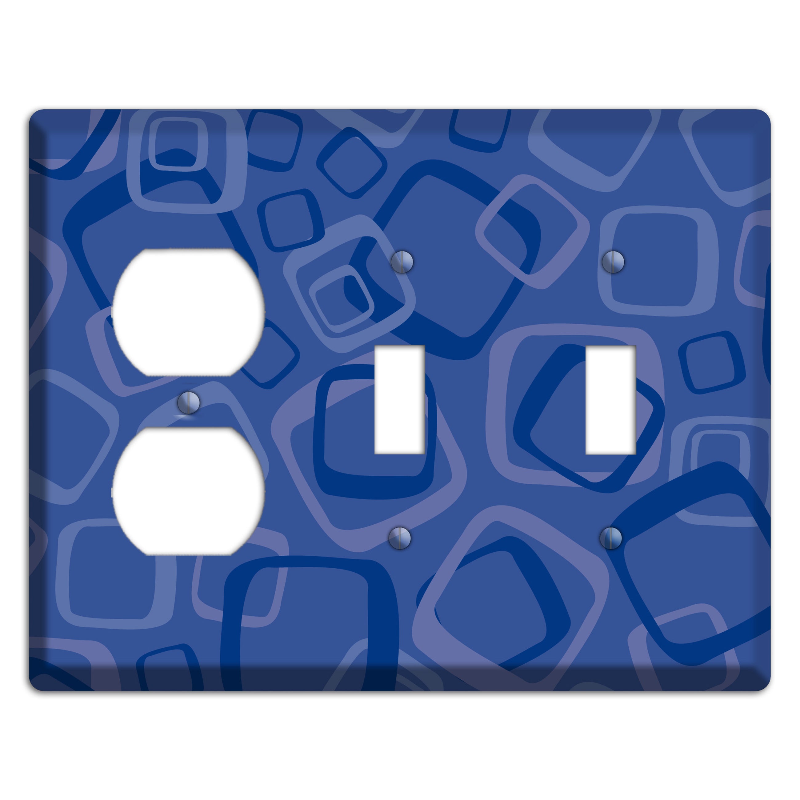 Multi Blue Random Retro Squares Duplex / 2 Toggle Wallplate