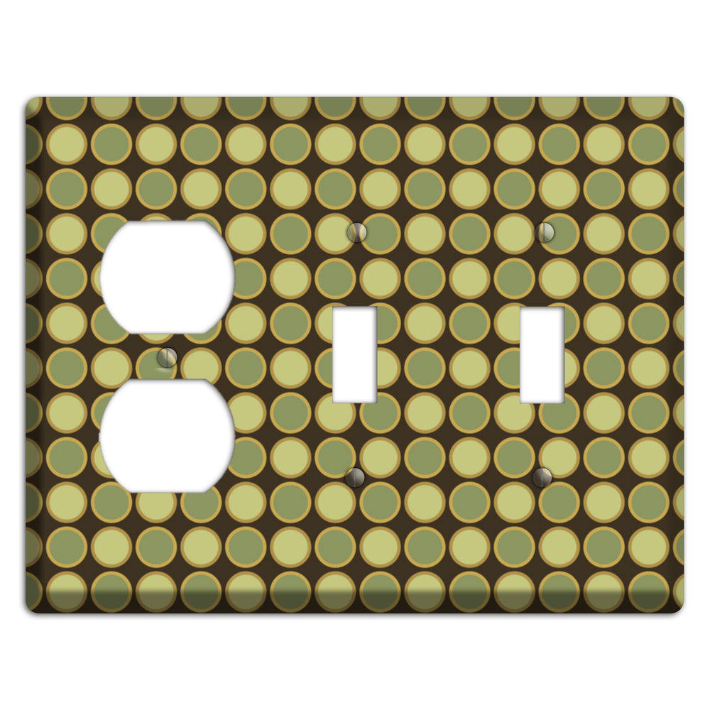 Dark Grey with Multi Olive Tiled Dots Duplex / 2 Toggle Wallplate