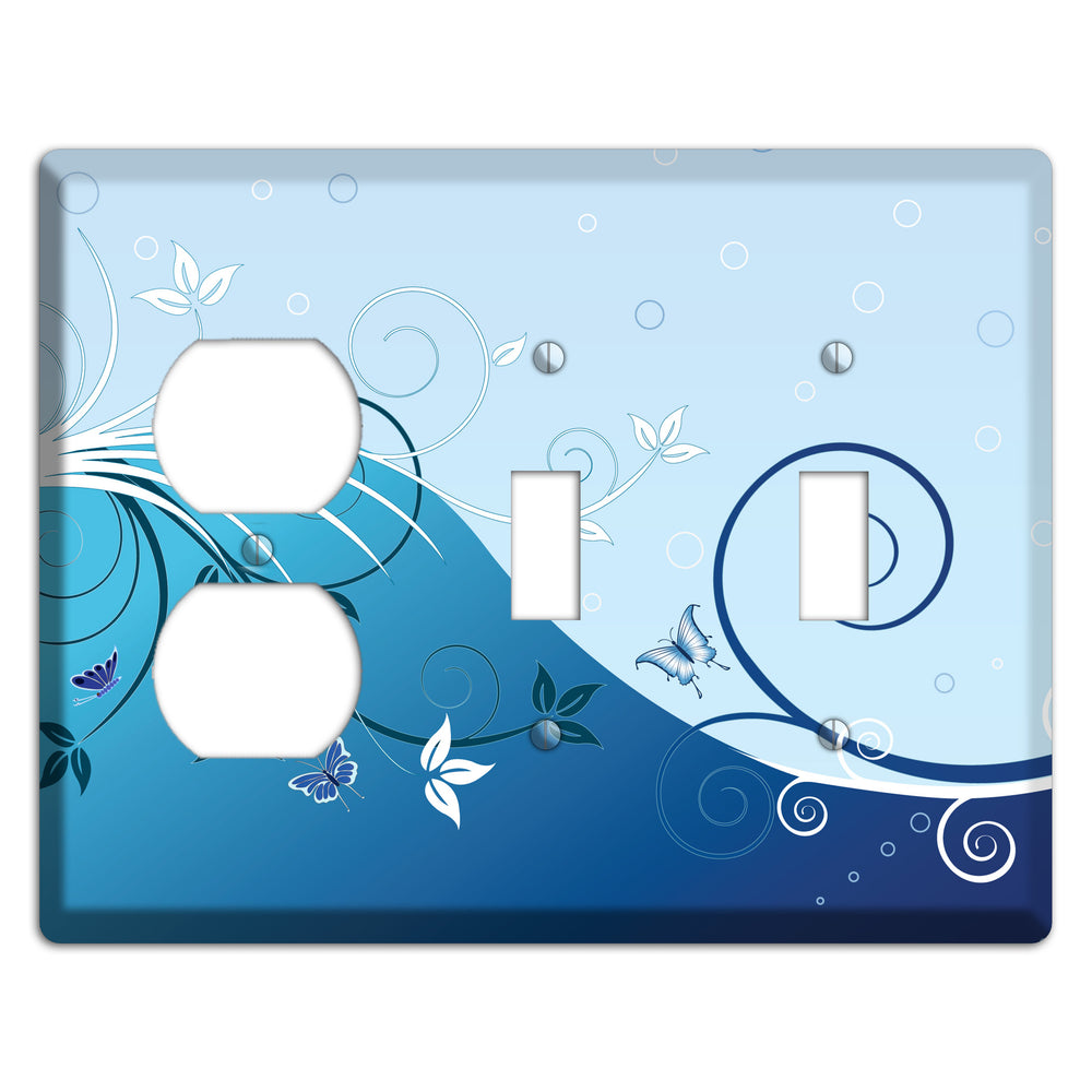 Blue Floral Sprig Duplex / 2 Toggle Wallplate