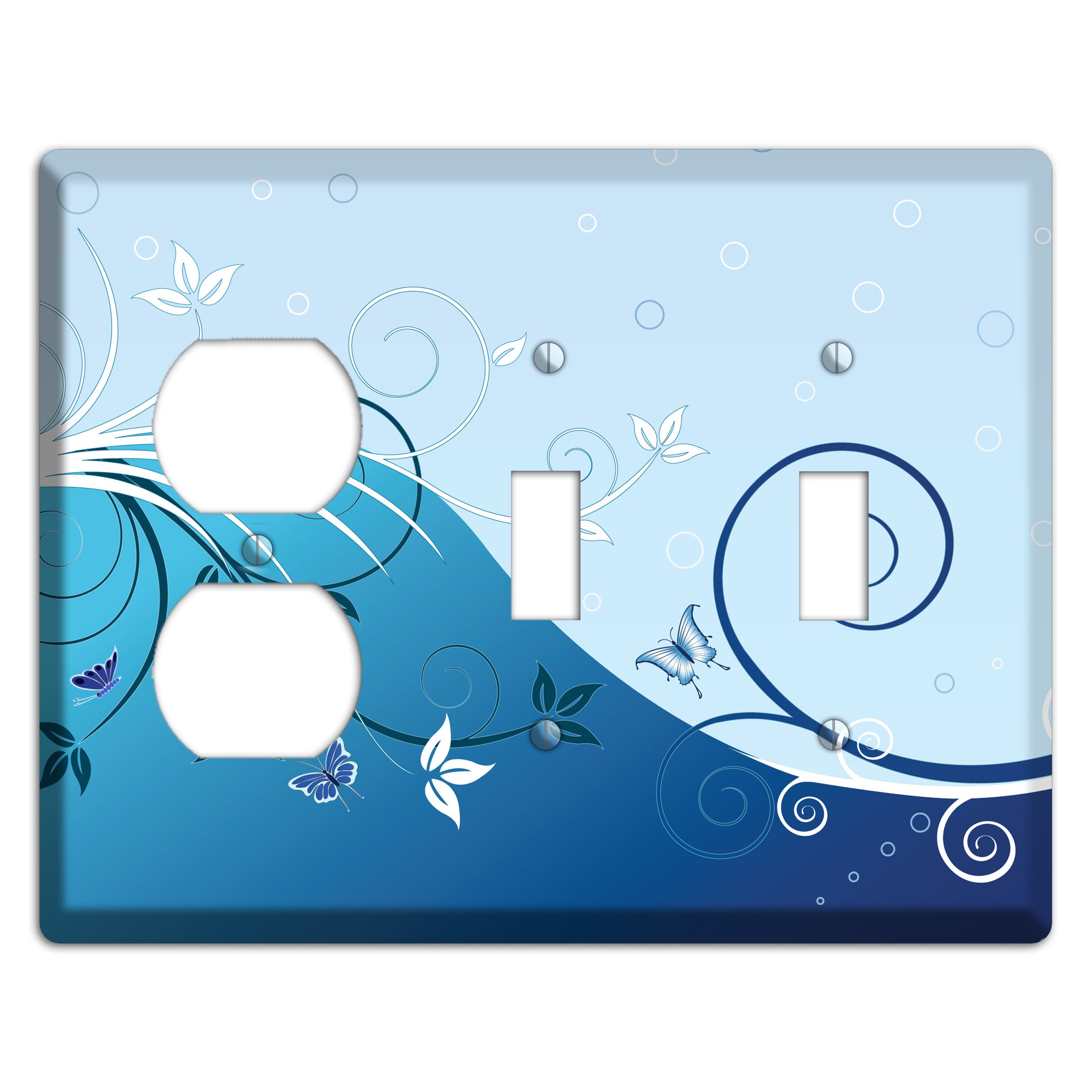 Blue Floral Sprig Duplex / 2 Toggle Wallplate