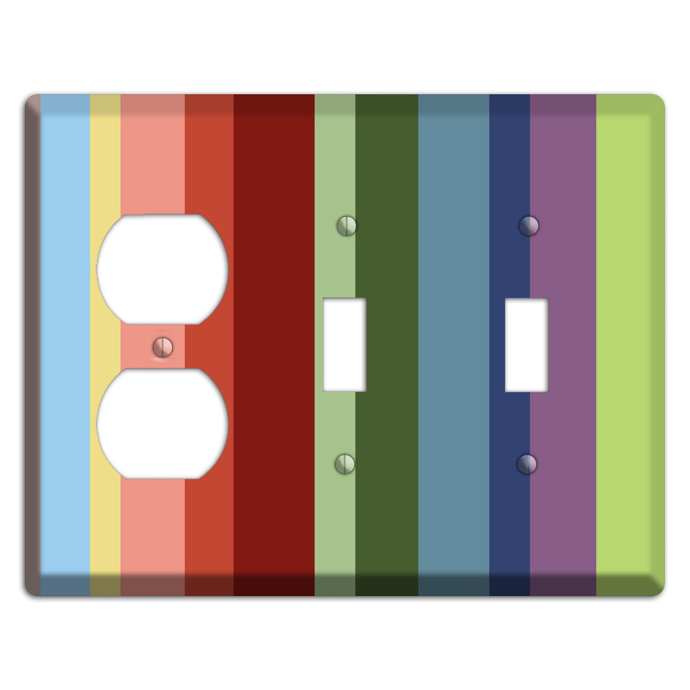 Multi Pastel Vertical Stripe Duplex / 2 Toggle Wallplate