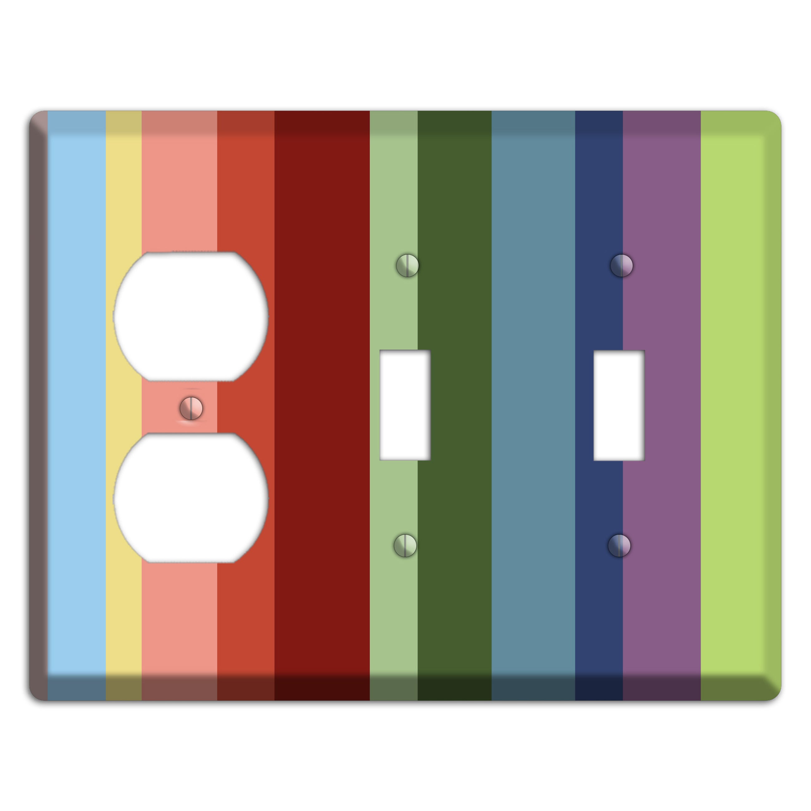 Multi Pastel Vertical Stripe Duplex / 2 Toggle Wallplate