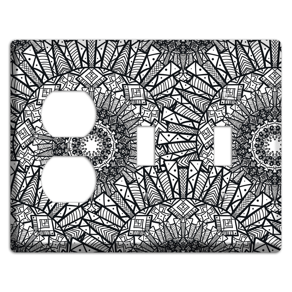 Mandala Black and White Style X Cover Plates Duplex / 2 Toggle Wallplate