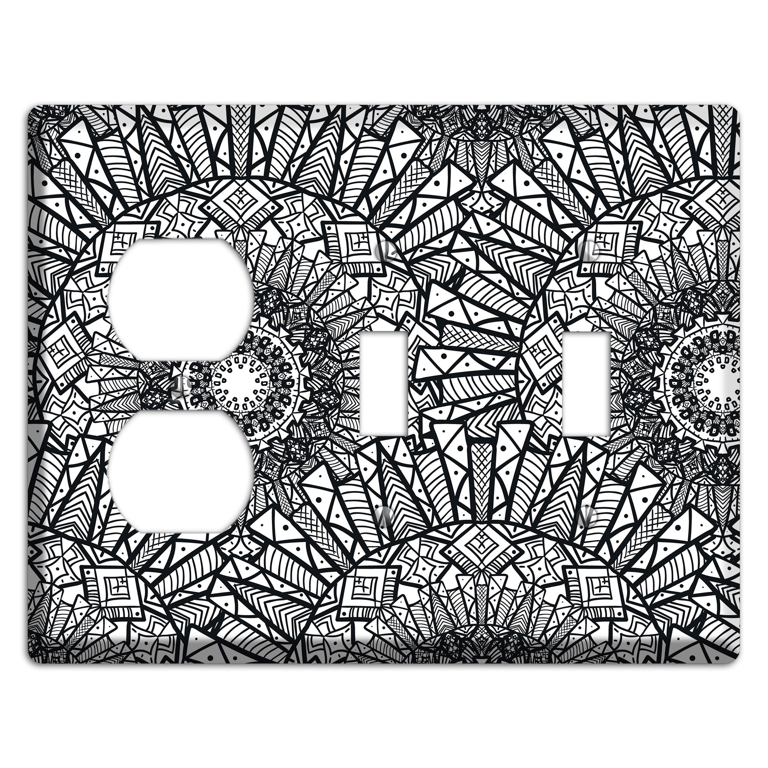 Mandala Black and White Style X Cover Plates Duplex / 2 Toggle Wallplate