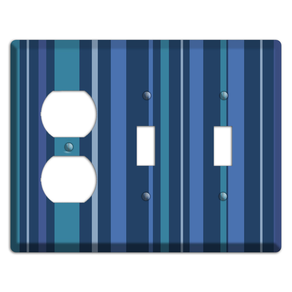Multi Blue Vertical Stripes Duplex / 2 Toggle Wallplate