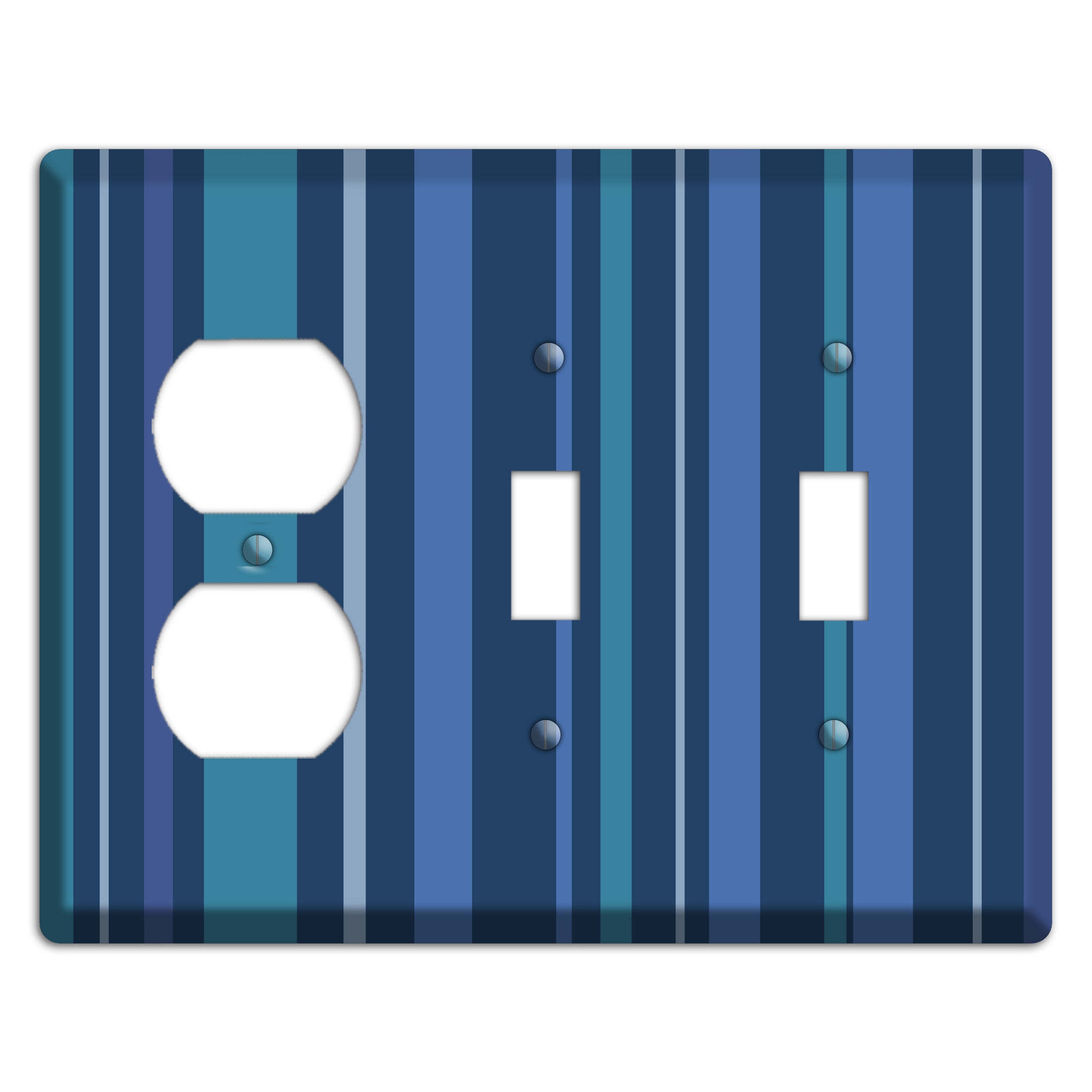 Multi Blue Vertical Stripes Duplex / 2 Toggle Wallplate
