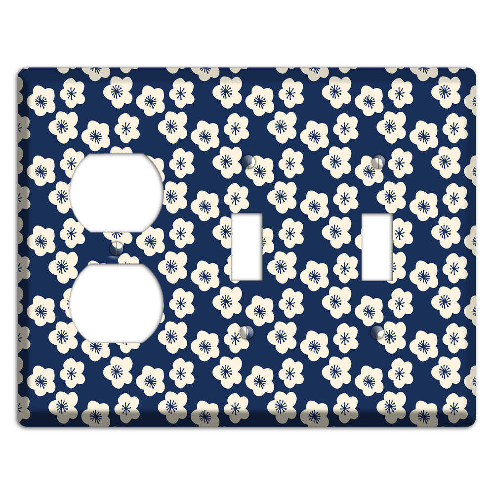 Navy Blossoms Duplex / 2 Toggle Wallplate