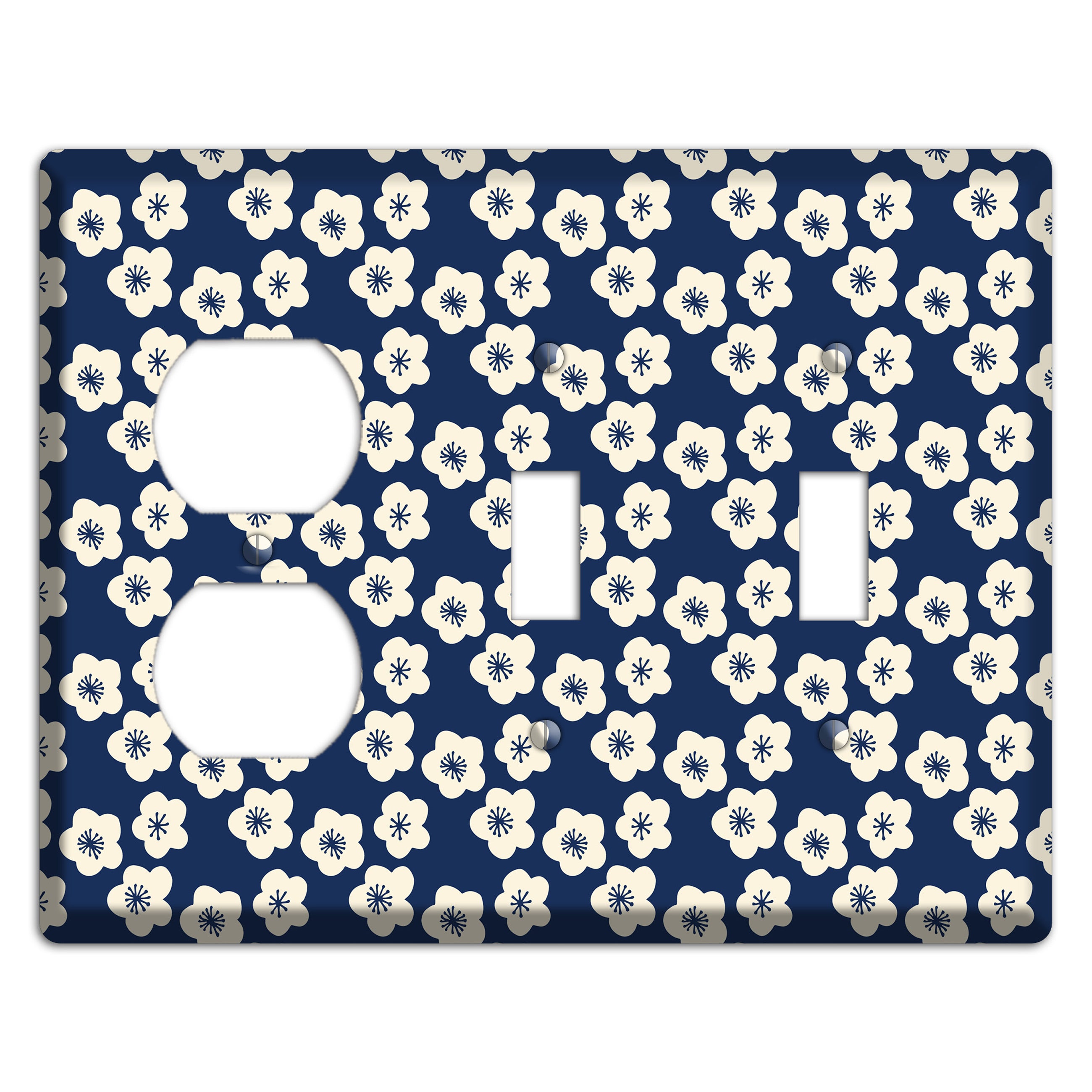 Navy Blossoms Duplex / 2 Toggle Wallplate