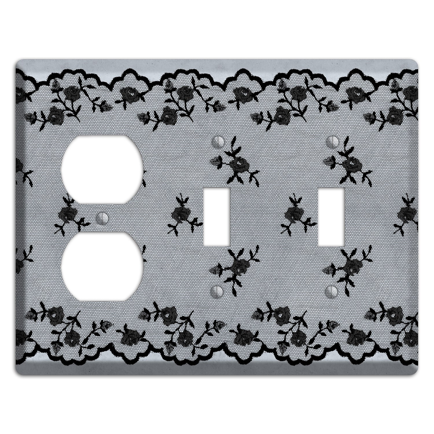 Embroidered Floral Gray Duplex / 2 Toggle Wallplate