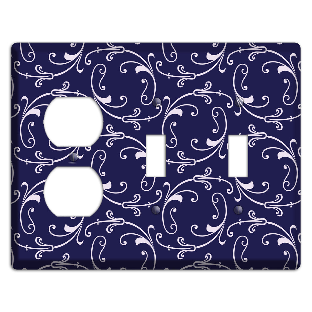 Navy Victorian Sprig Duplex / 2 Toggle Wallplate