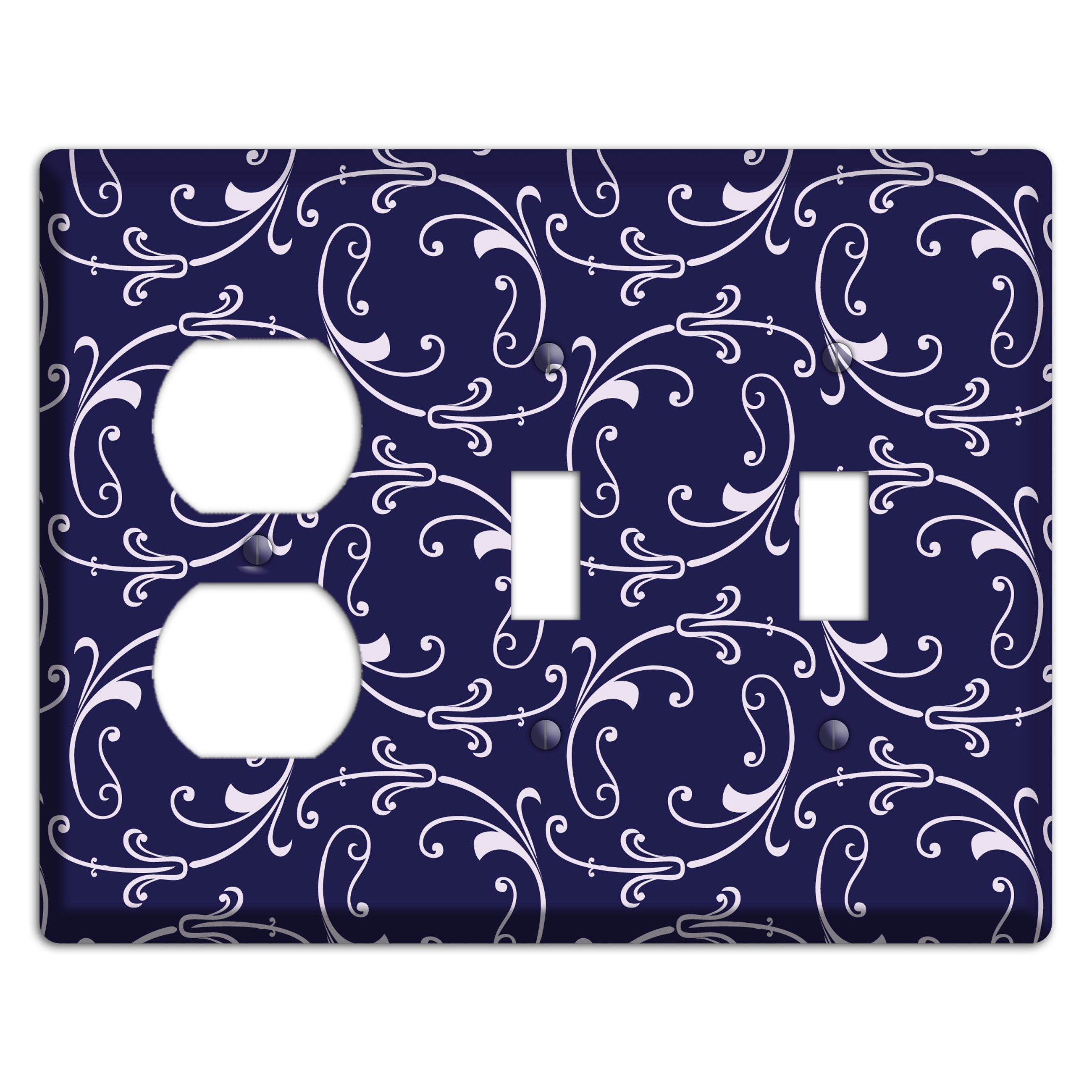 Navy Victorian Sprig Duplex / 2 Toggle Wallplate