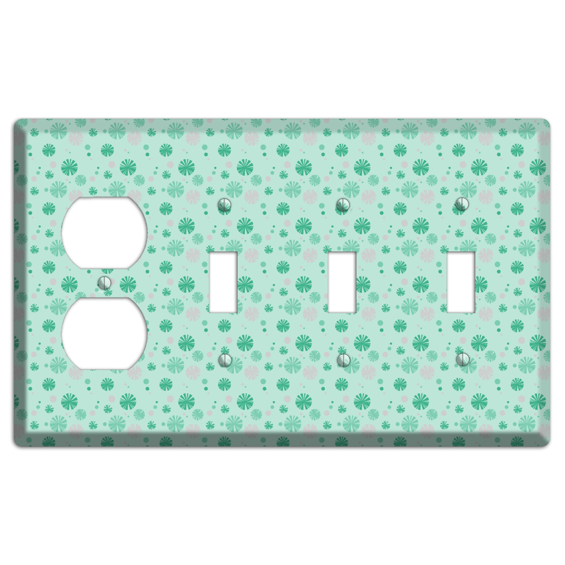 Multi Aqua and Grey Retro Burst Duplex / 3 Toggle Wallplate