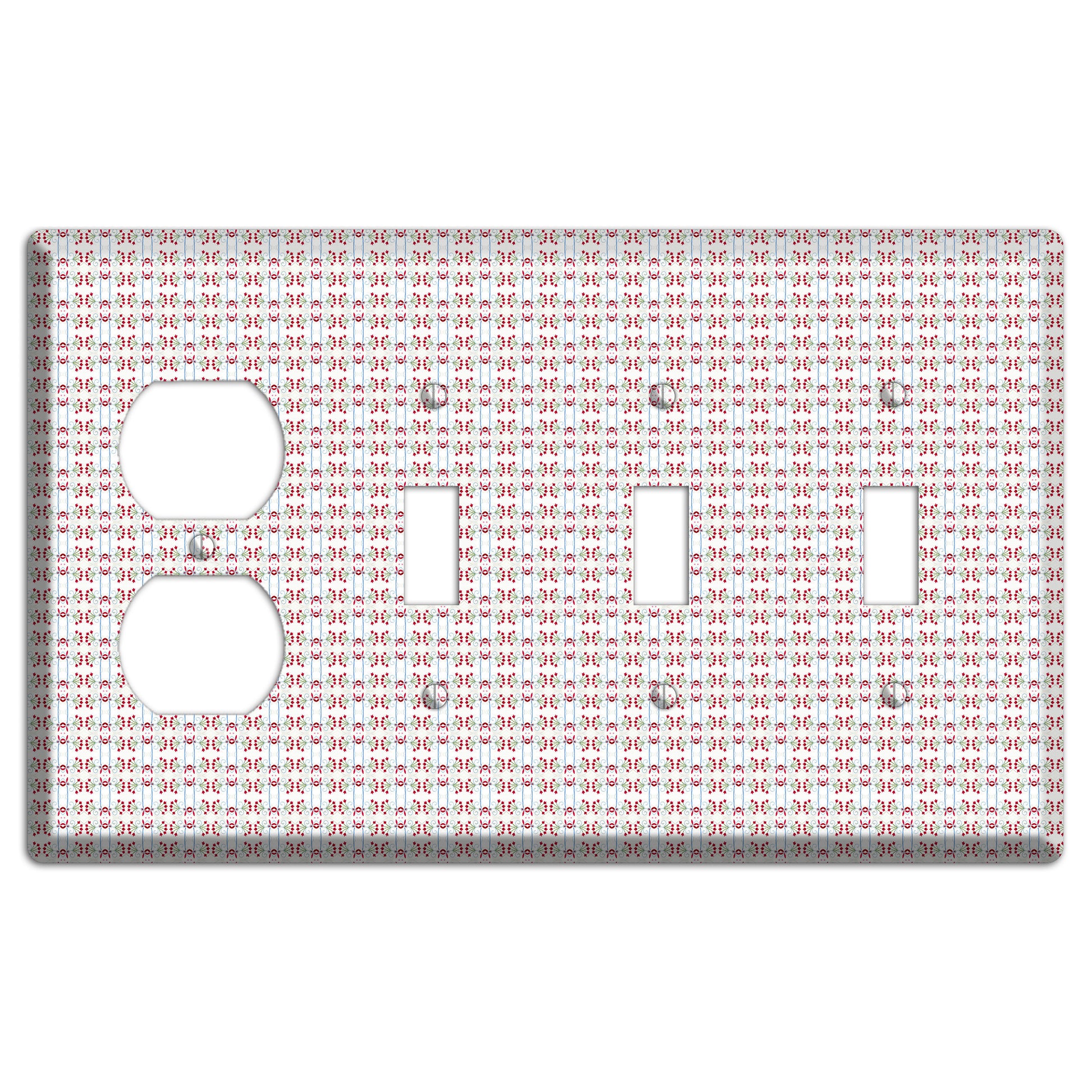 White with Red Blue Tapestry Duplex / 3 Toggle Wallplate