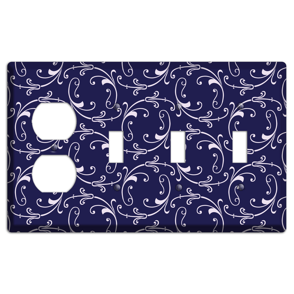 Navy Victorian Sprig Duplex / 3 Toggle Wallplate