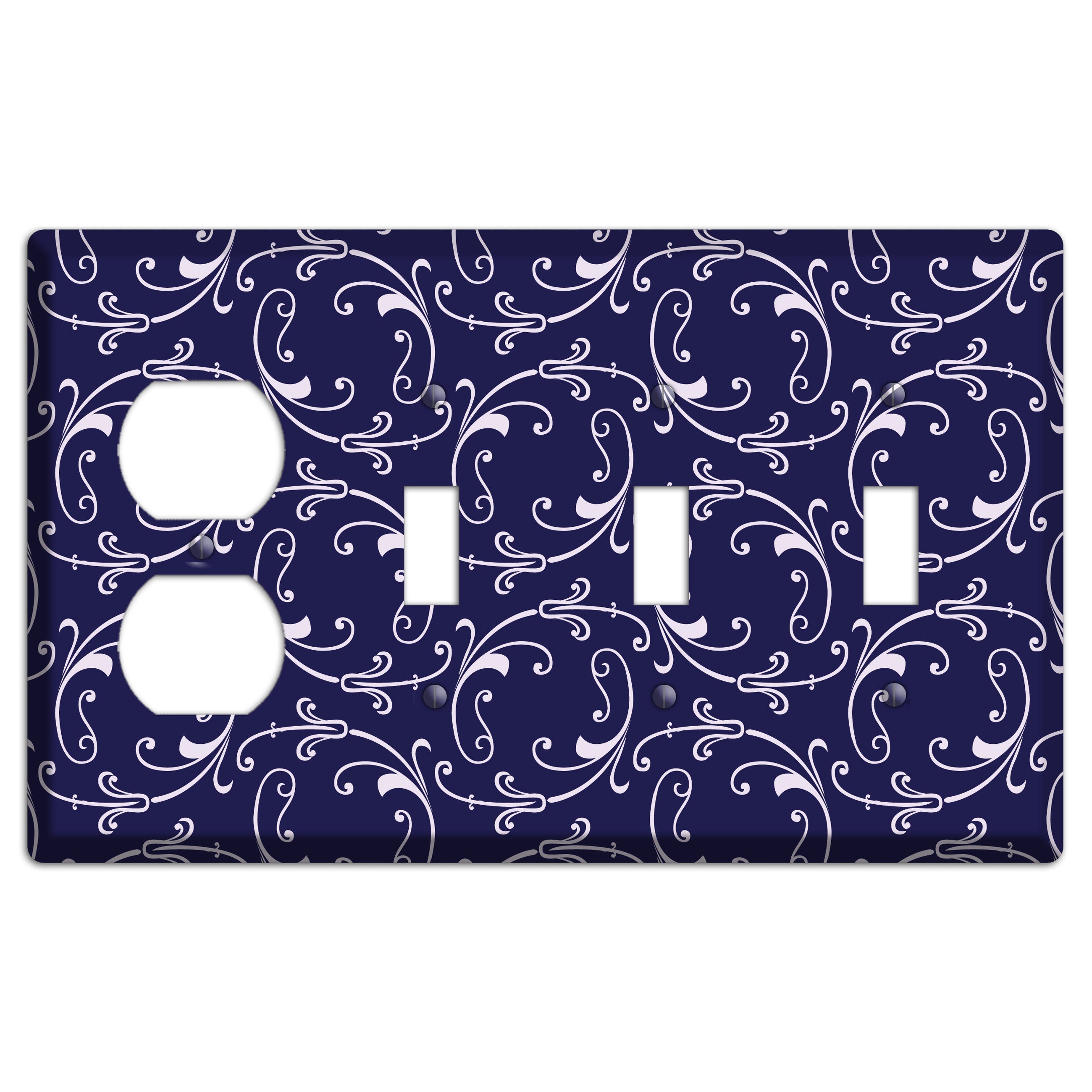 Navy Victorian Sprig Duplex / 3 Toggle Wallplate