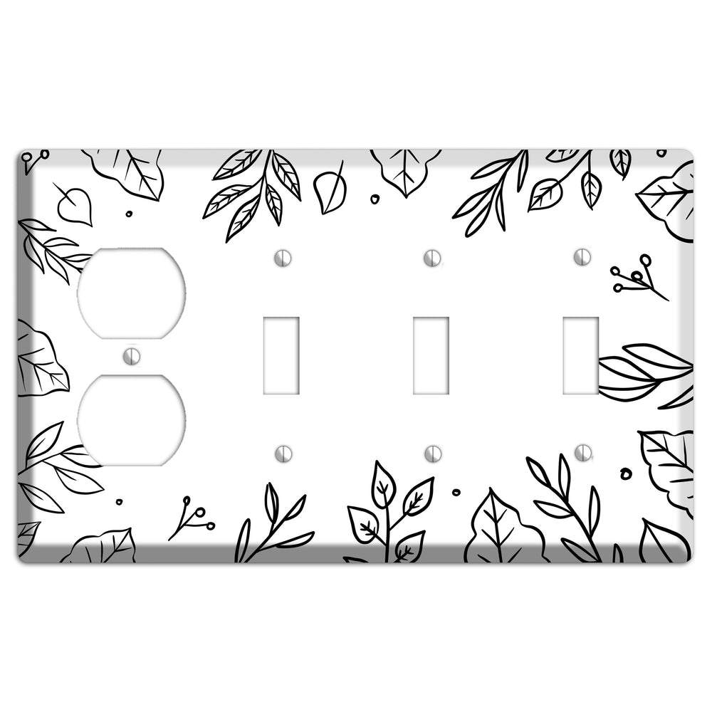 Hand-Drawn Floral 33 Duplex / 3 Toggle Wallplate