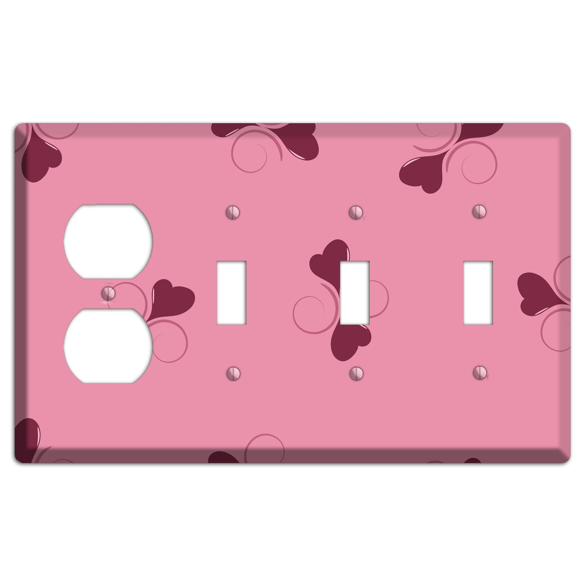 Pink with Hearts Duplex / 3 Toggle Wallplate