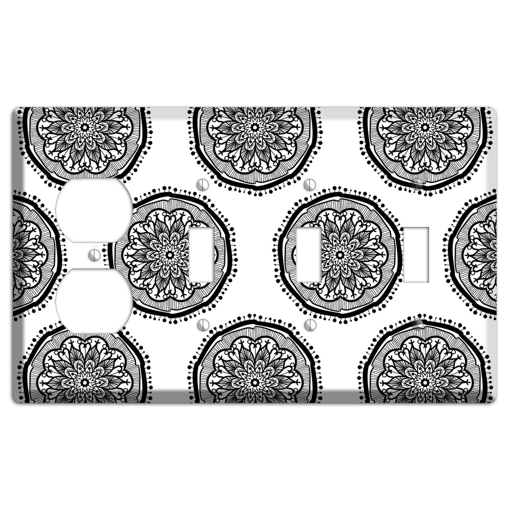 Mandala Black and White Style R Cover Plates Duplex / 3 Toggle Wallplate