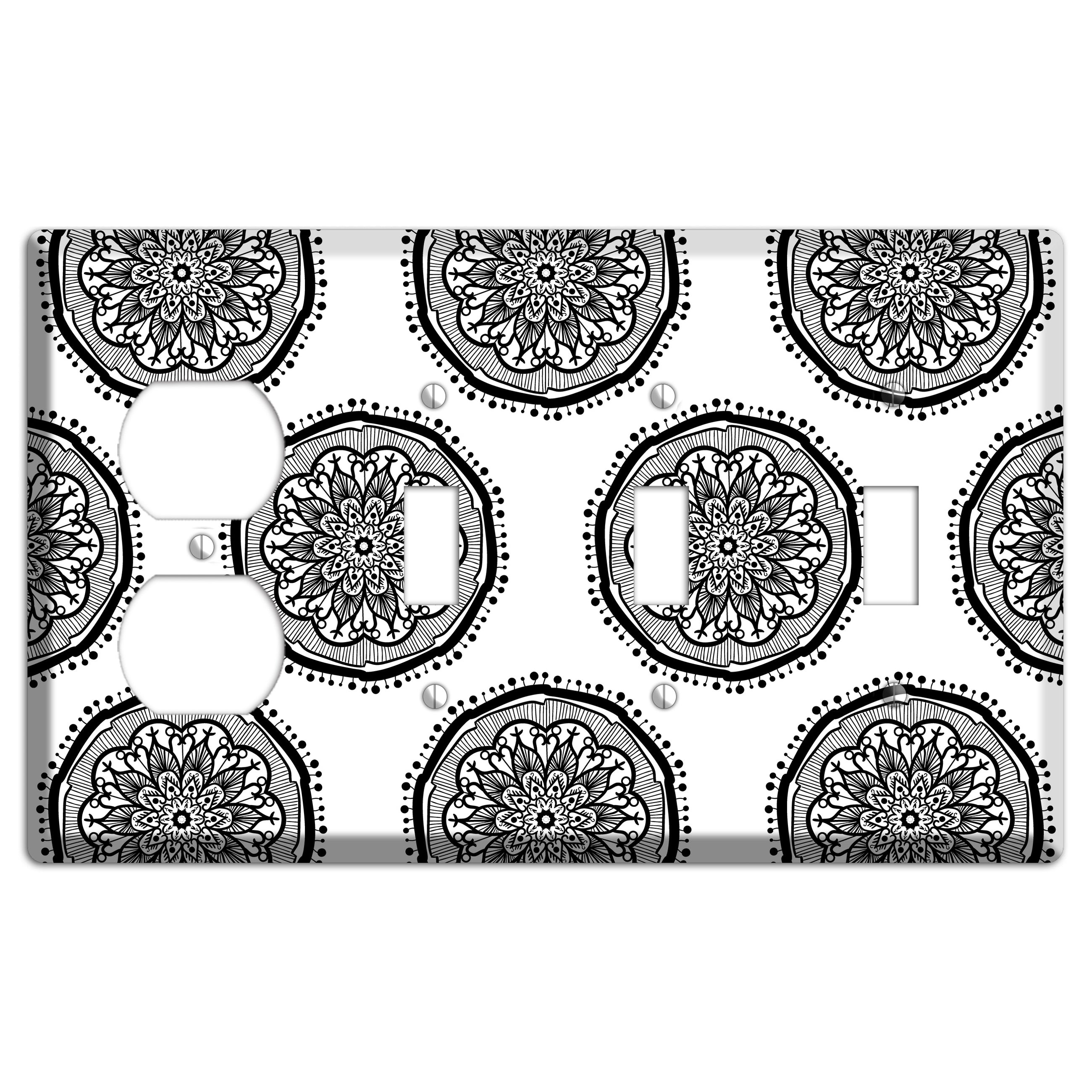 Mandala Black and White Style R Cover Plates Duplex / 3 Toggle Wallplate
