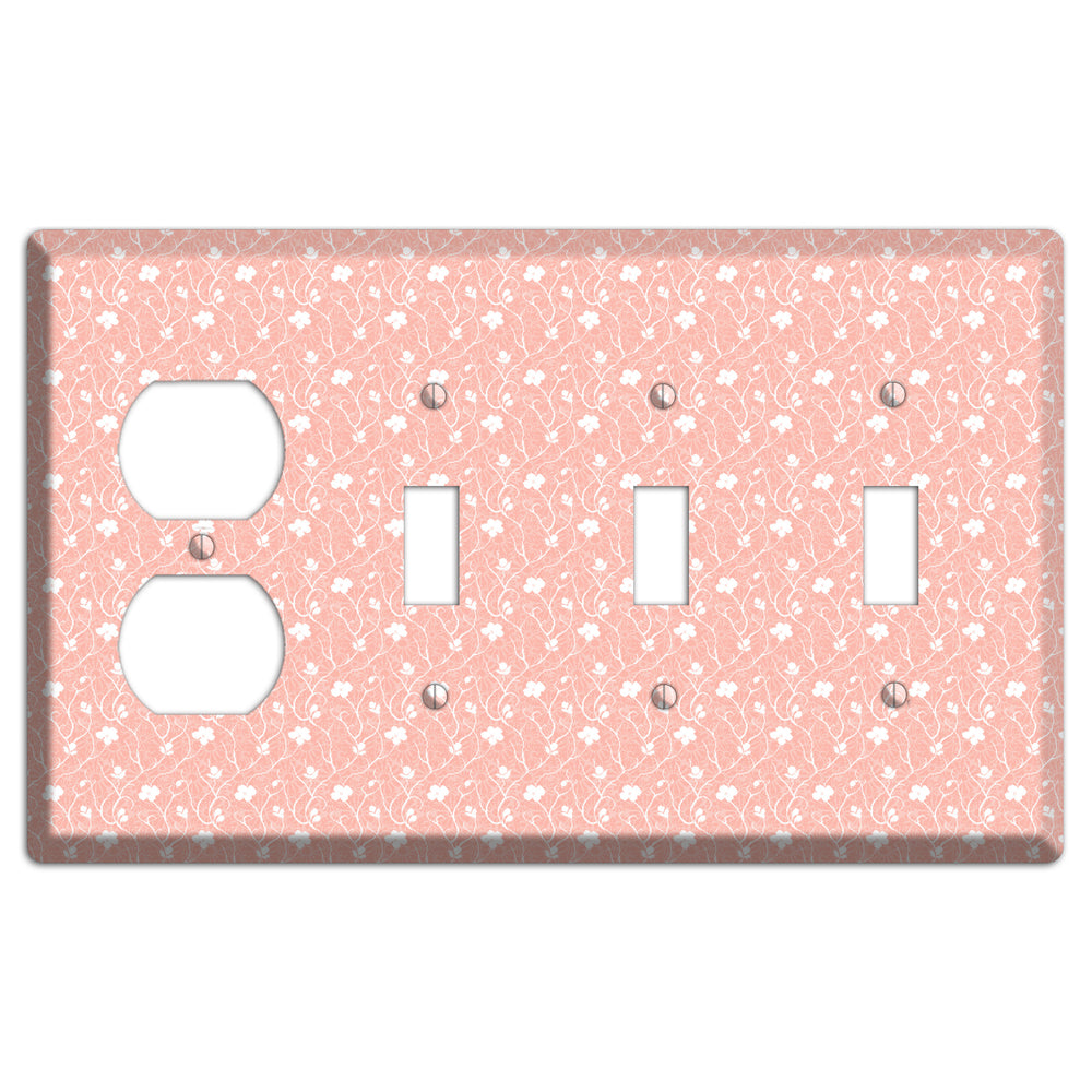 Salmon Sprig Duplex / 3 Toggle Wallplate