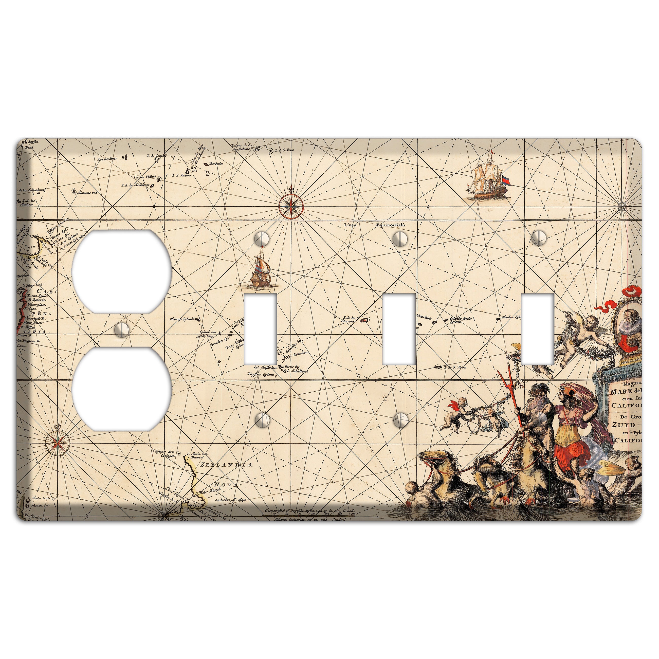 Map of New Zealand Duplex / 3 Toggle Wallplate