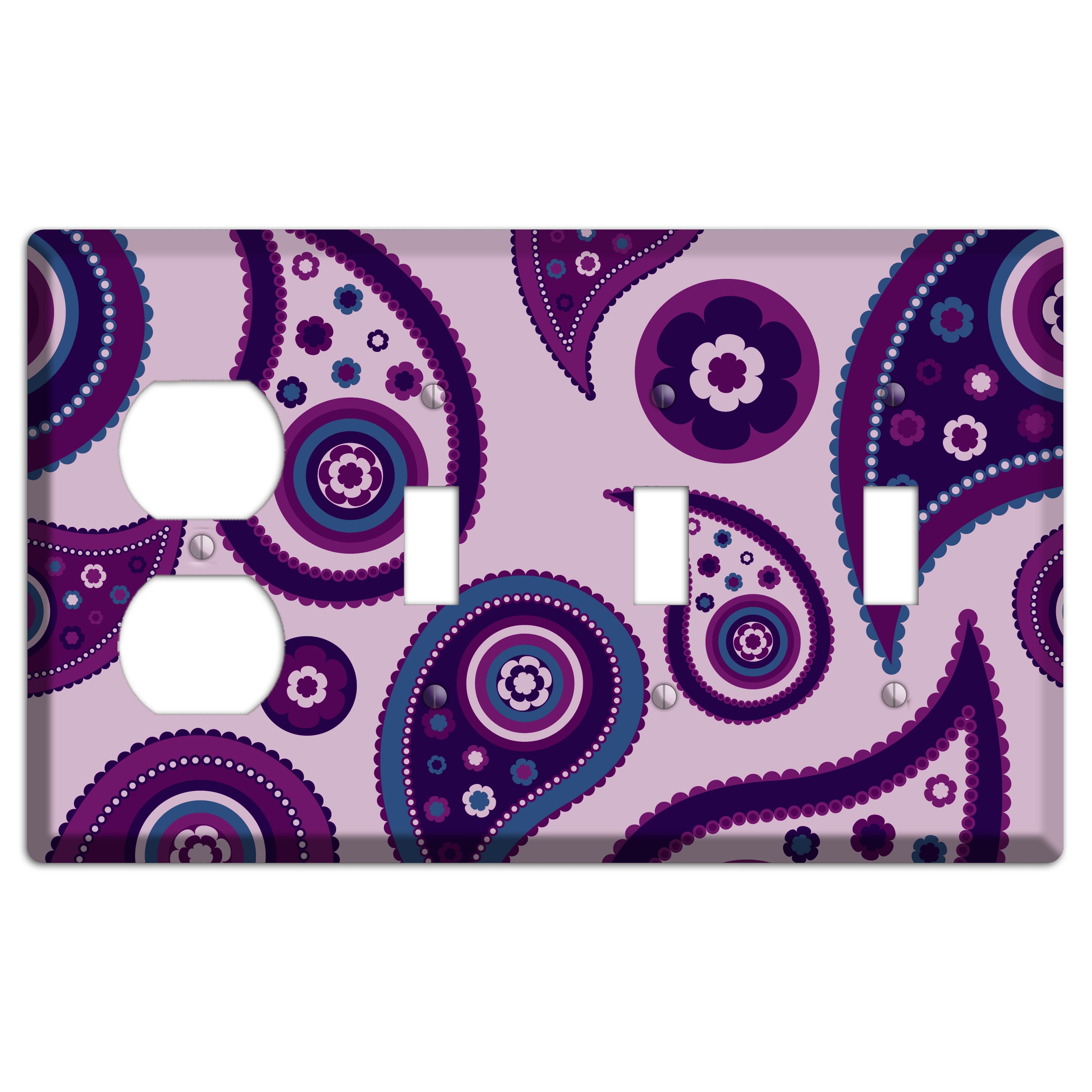 Light Purple Pailsey Duplex / 3 Toggle Wallplate