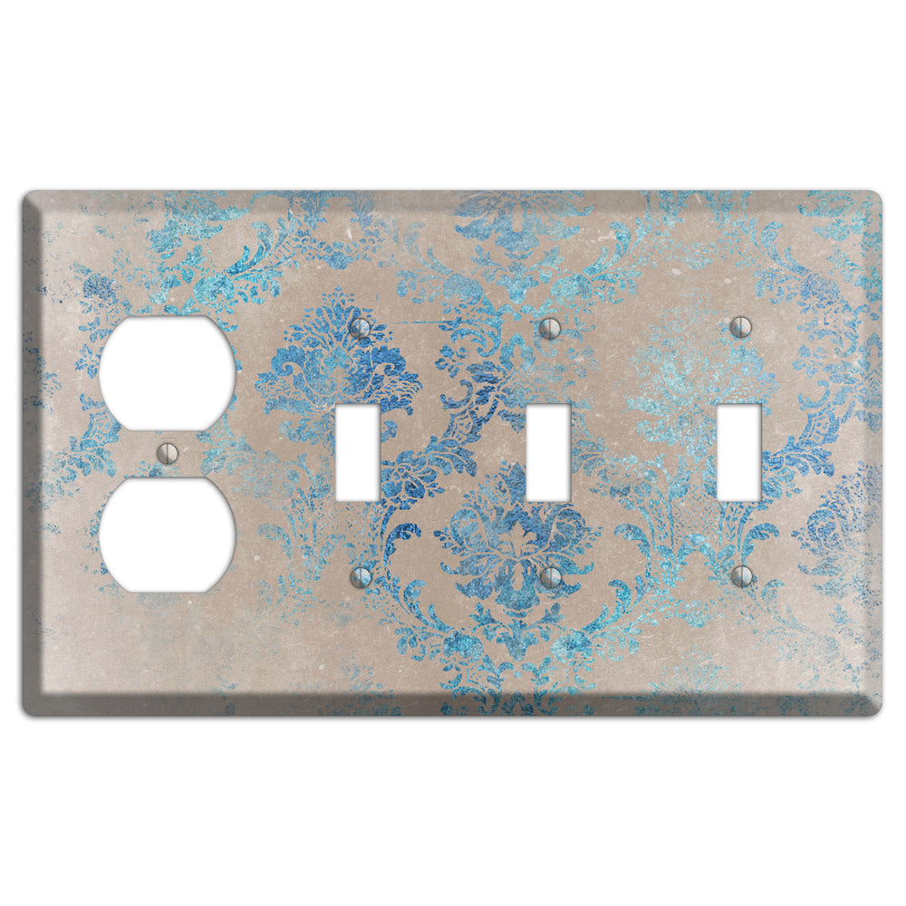 Pewter Whimsical Damask Duplex / 3 Toggle Wallplate