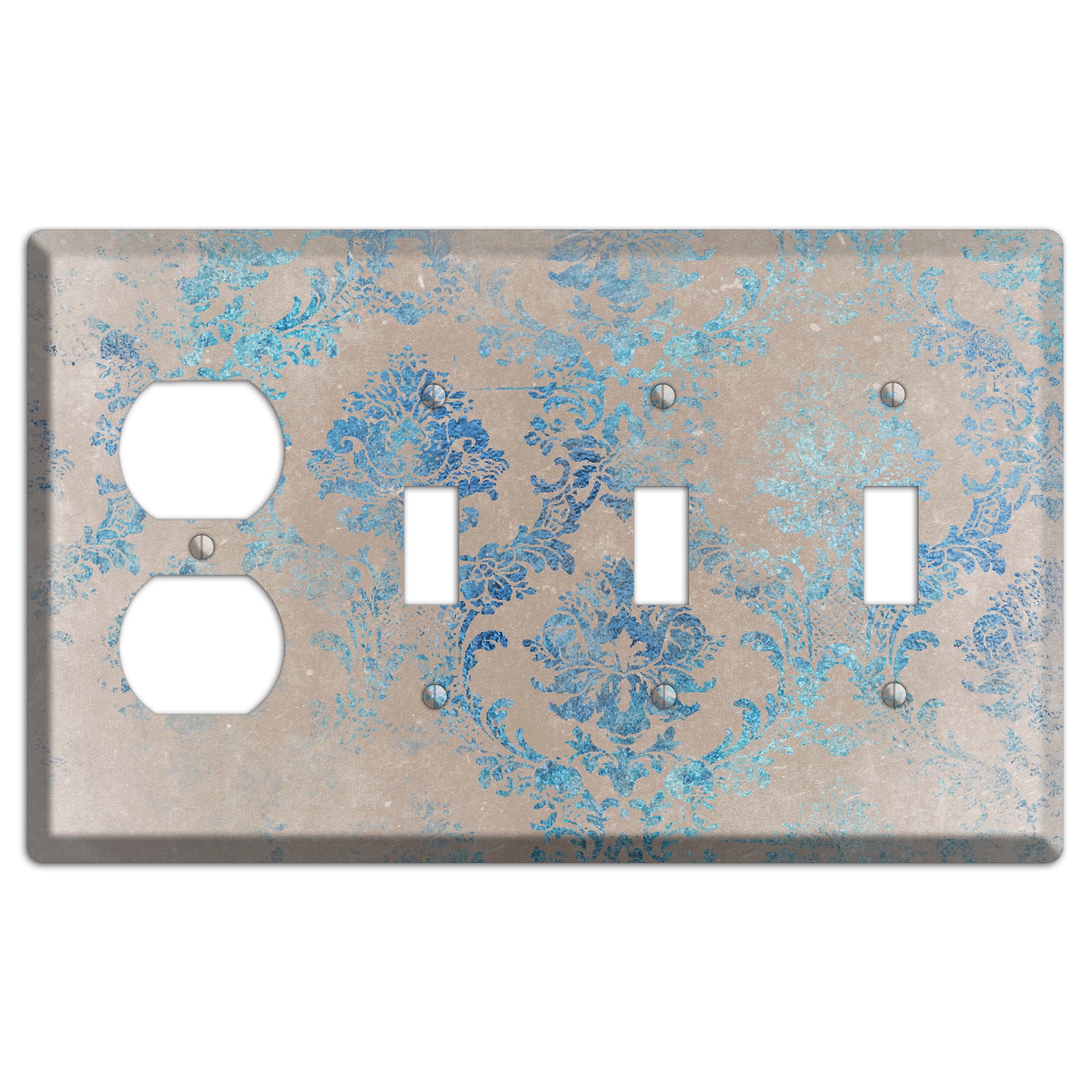 Pewter Whimsical Damask Duplex / 3 Toggle Wallplate