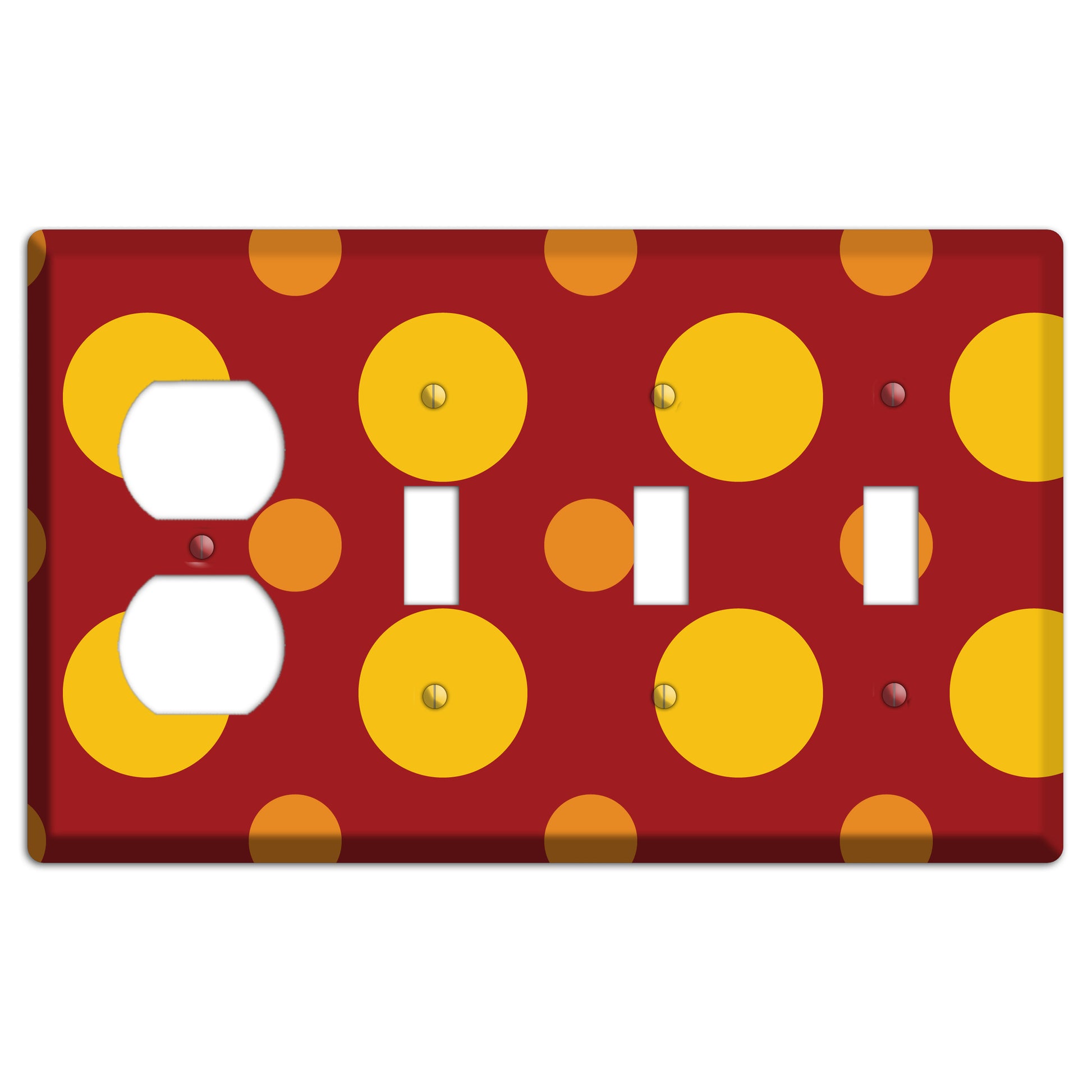 Red with Multi Orange Multi Medium Polka Dots Duplex / 3 Toggle Wallplate