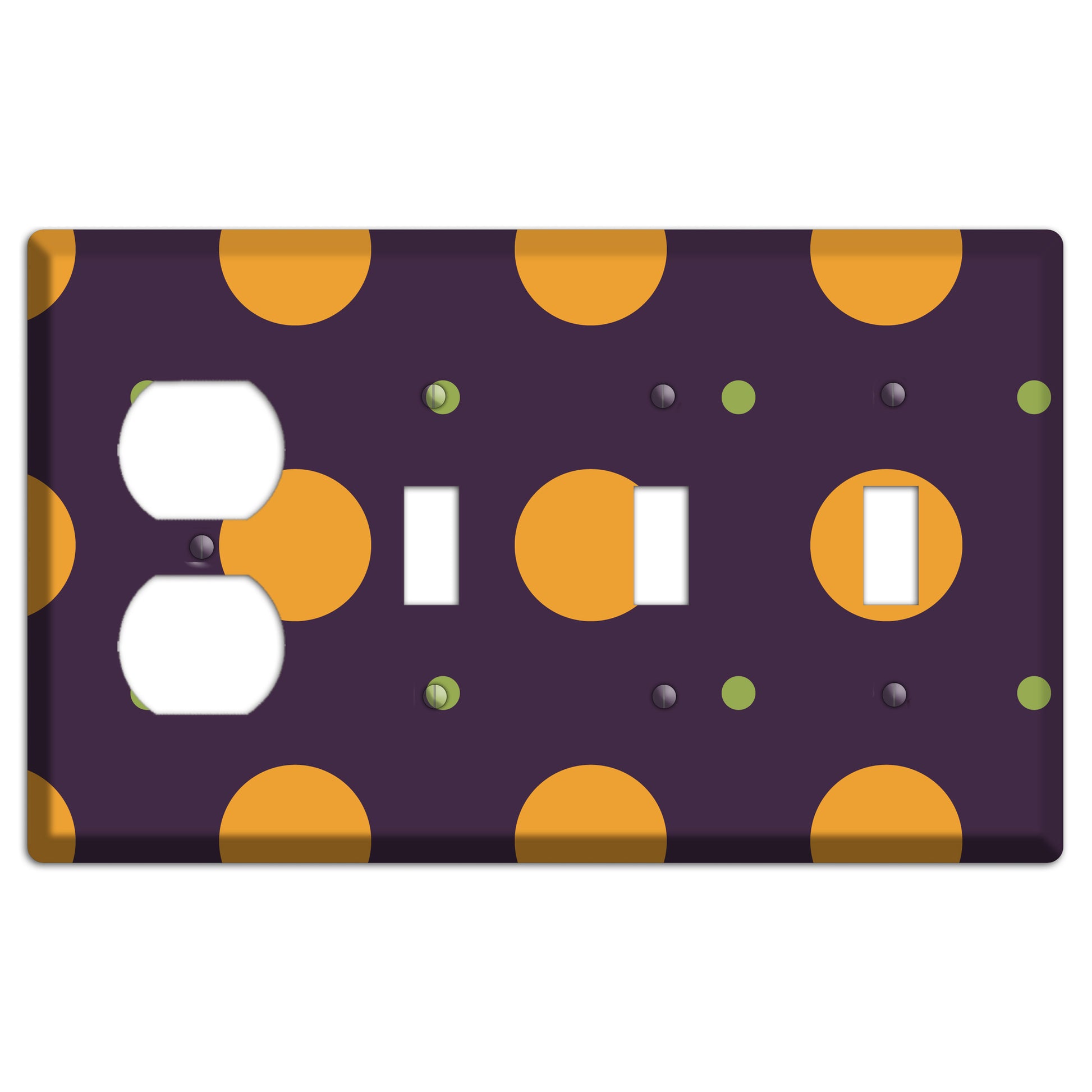 Eggplant with Orange and Lime Multi Tiled Medium Dots Duplex / 3 Toggle Wallplate