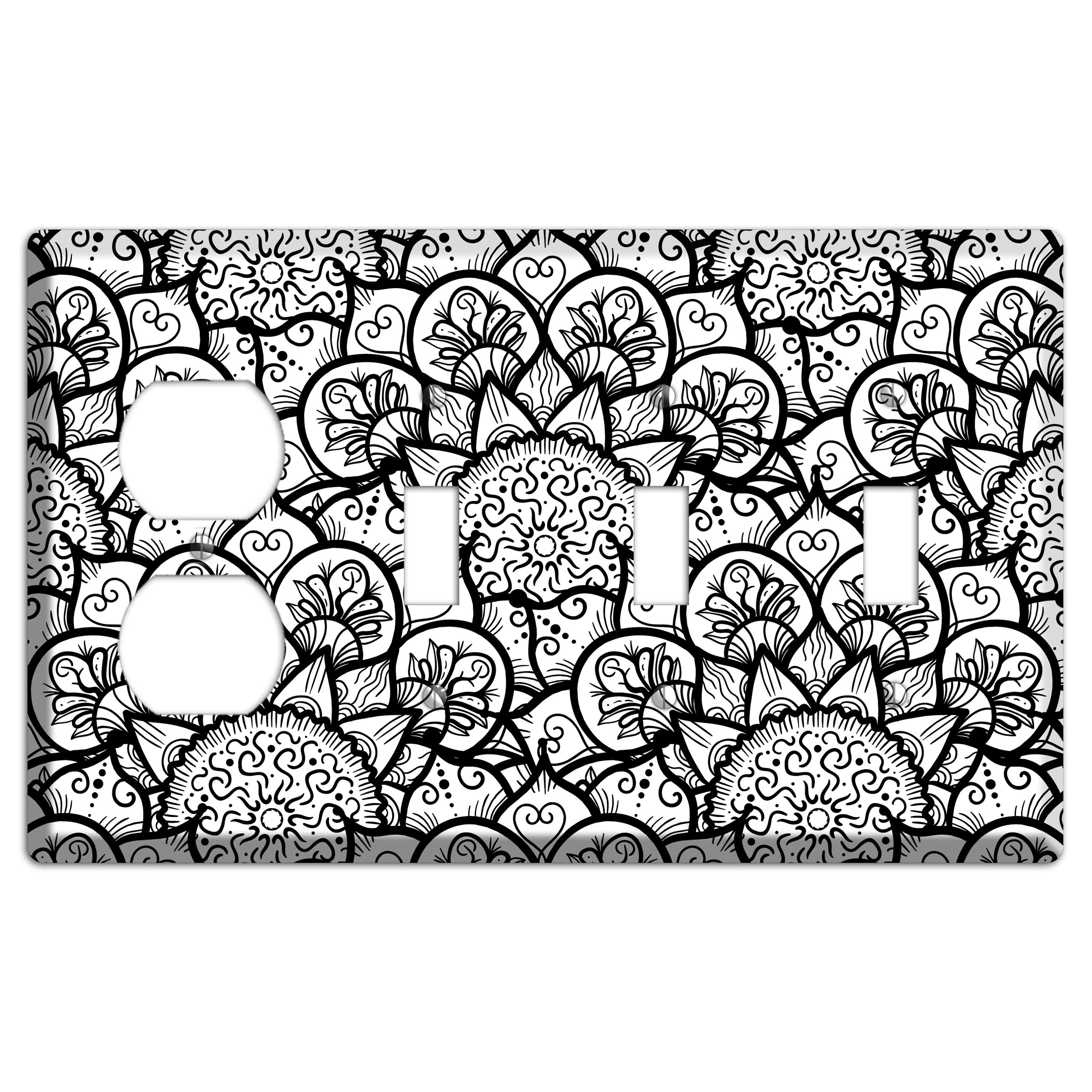Mandala Black and White Style N Cover Plates Duplex / 3 Toggle Wallplate