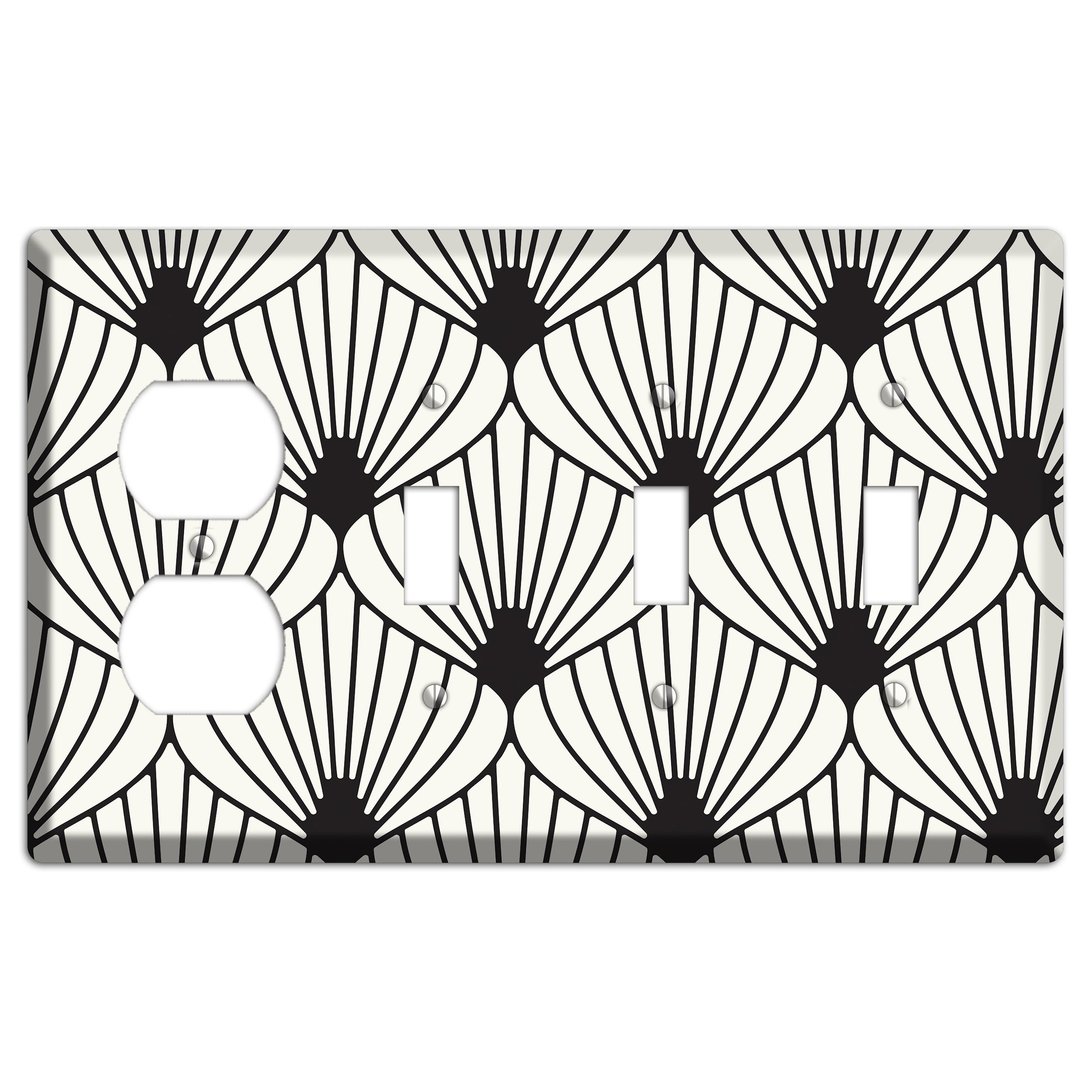 Black Deco Fans Duplex / 3 Toggle Wallplate
