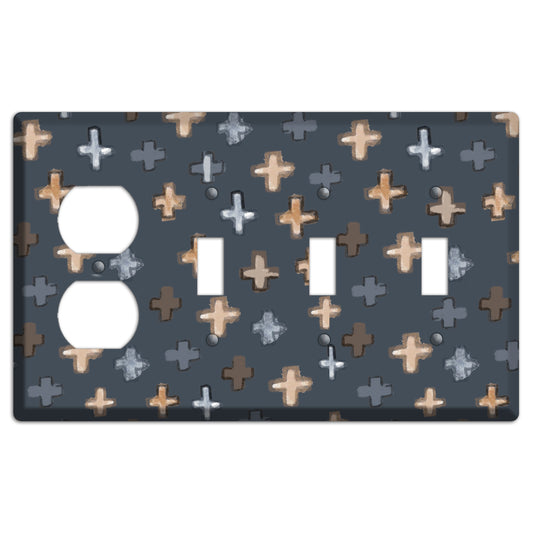 Navy Plus Signs Duplex / 3 Toggle Wallplate