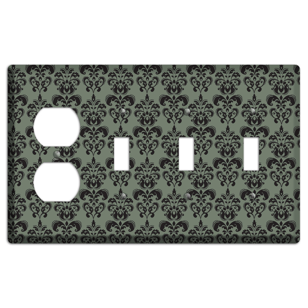Moss Cartouche Half Drop Duplex / 3 Toggle Wallplate