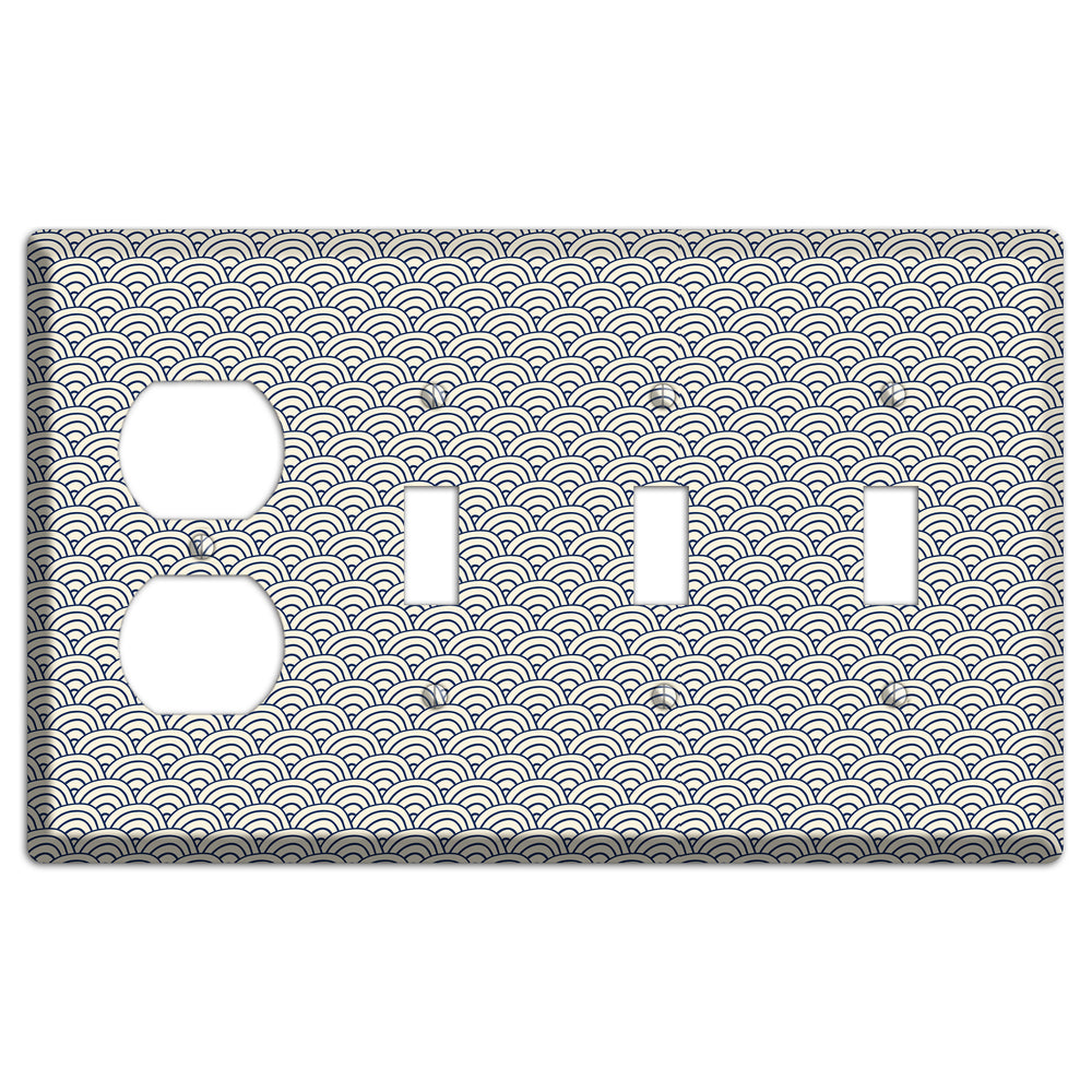 Beige Scallop Print Duplex / 3 Toggle Wallplate