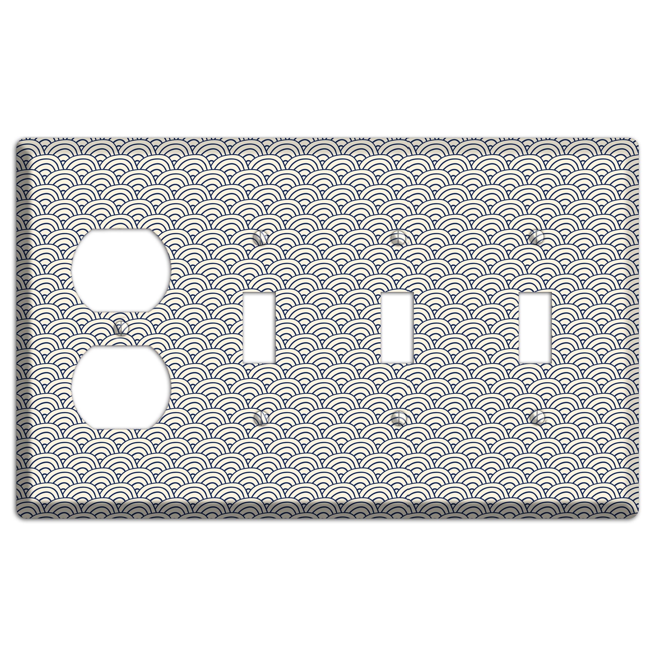 Beige Scallop Print Duplex / 3 Toggle Wallplate