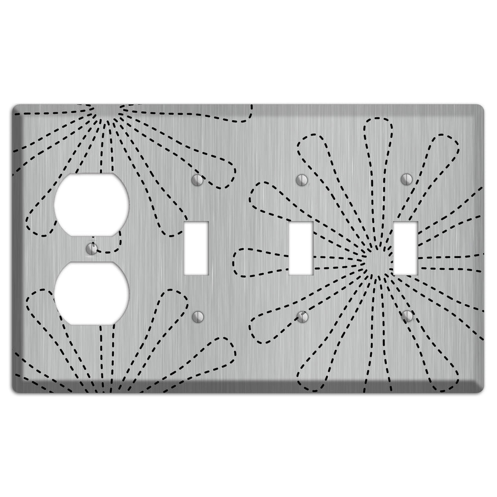 Retro Stipple Floral Stainless Steel Duplex / 3 Toggle Wallplate
