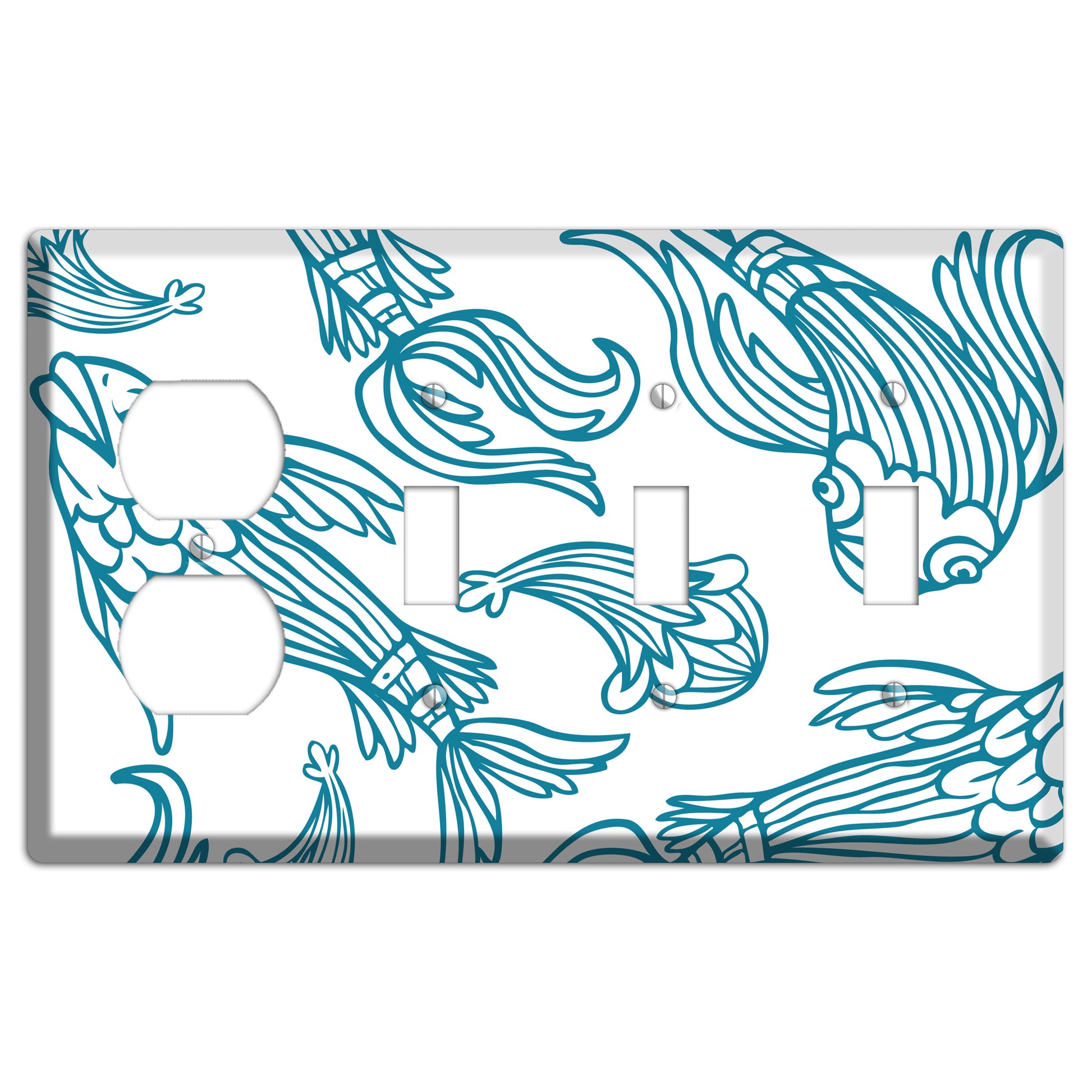 Teal and White Koi Duplex / 3 Toggle Wallplate