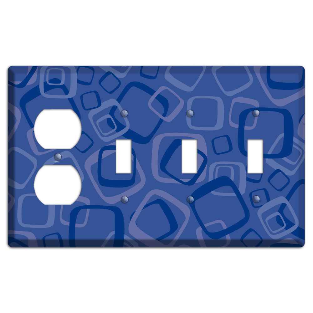 Multi Blue Random Retro Squares Duplex / 3 Toggle Wallplate