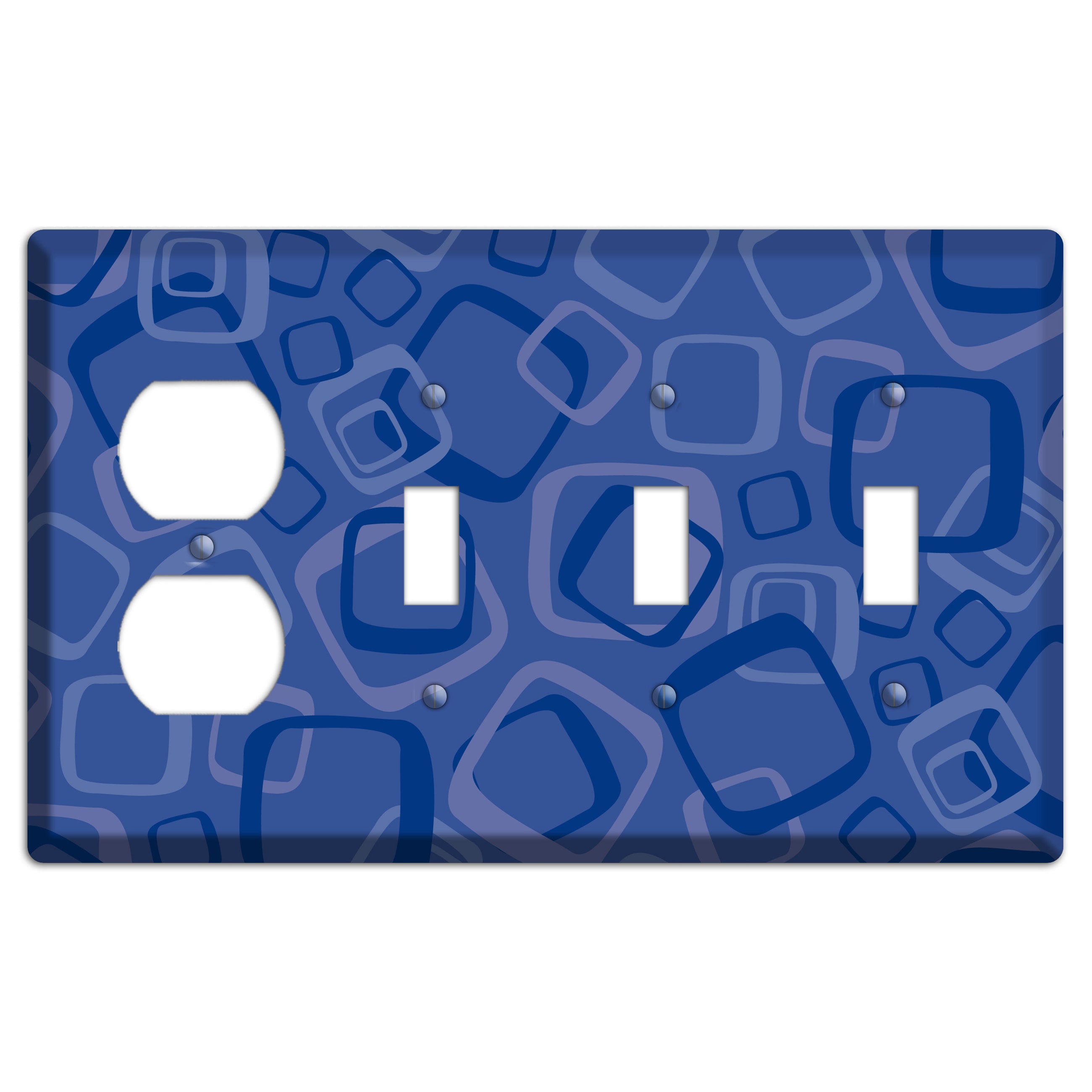 Multi Blue Random Retro Squares Duplex / 3 Toggle Wallplate