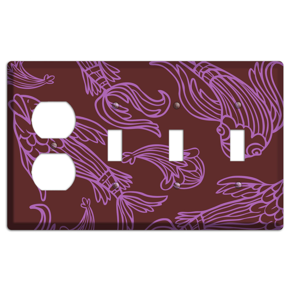 Purple and Pink Koi Duplex / 3 Toggle Wallplate