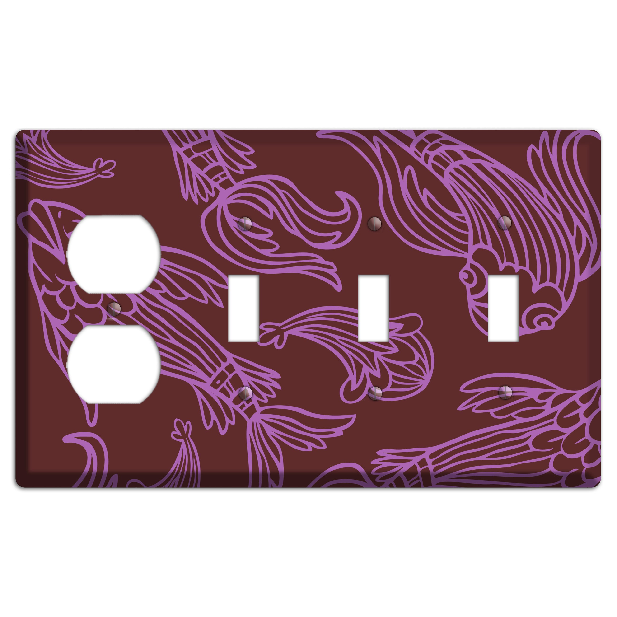 Purple and Pink Koi Duplex / 3 Toggle Wallplate