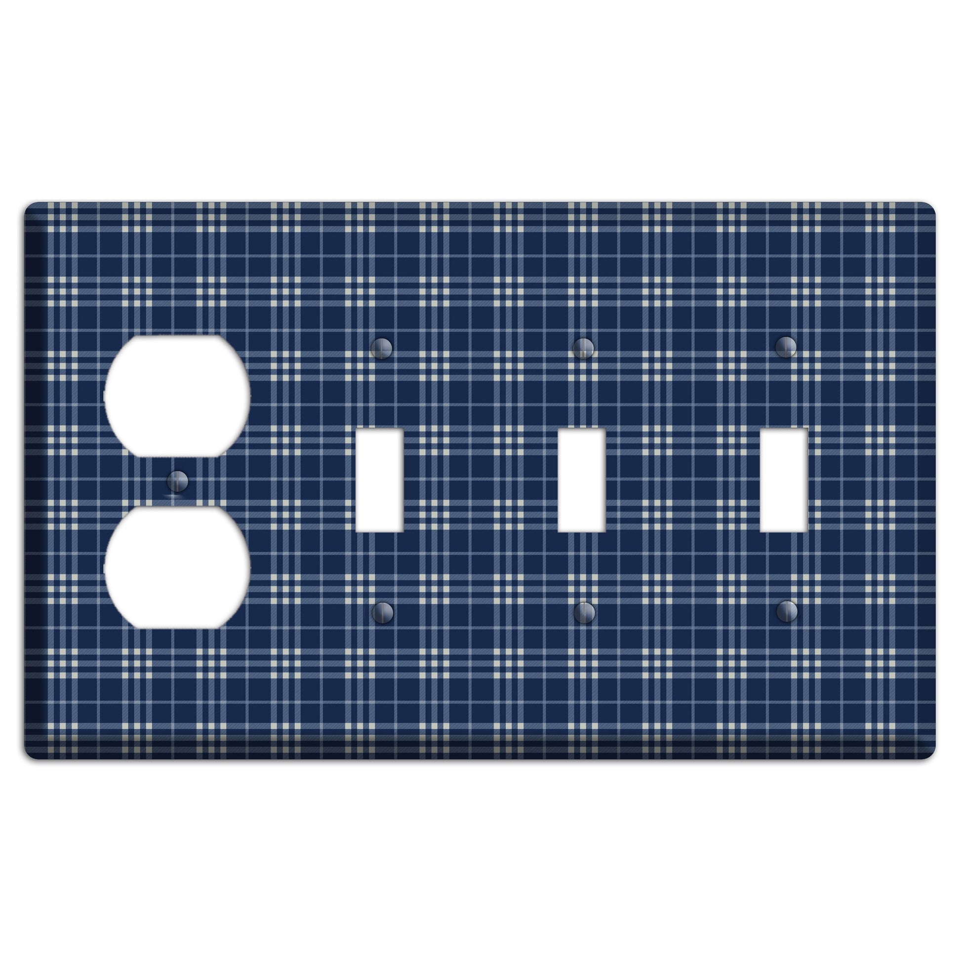 Blue and White Plaid Duplex / 3 Toggle Wallplate