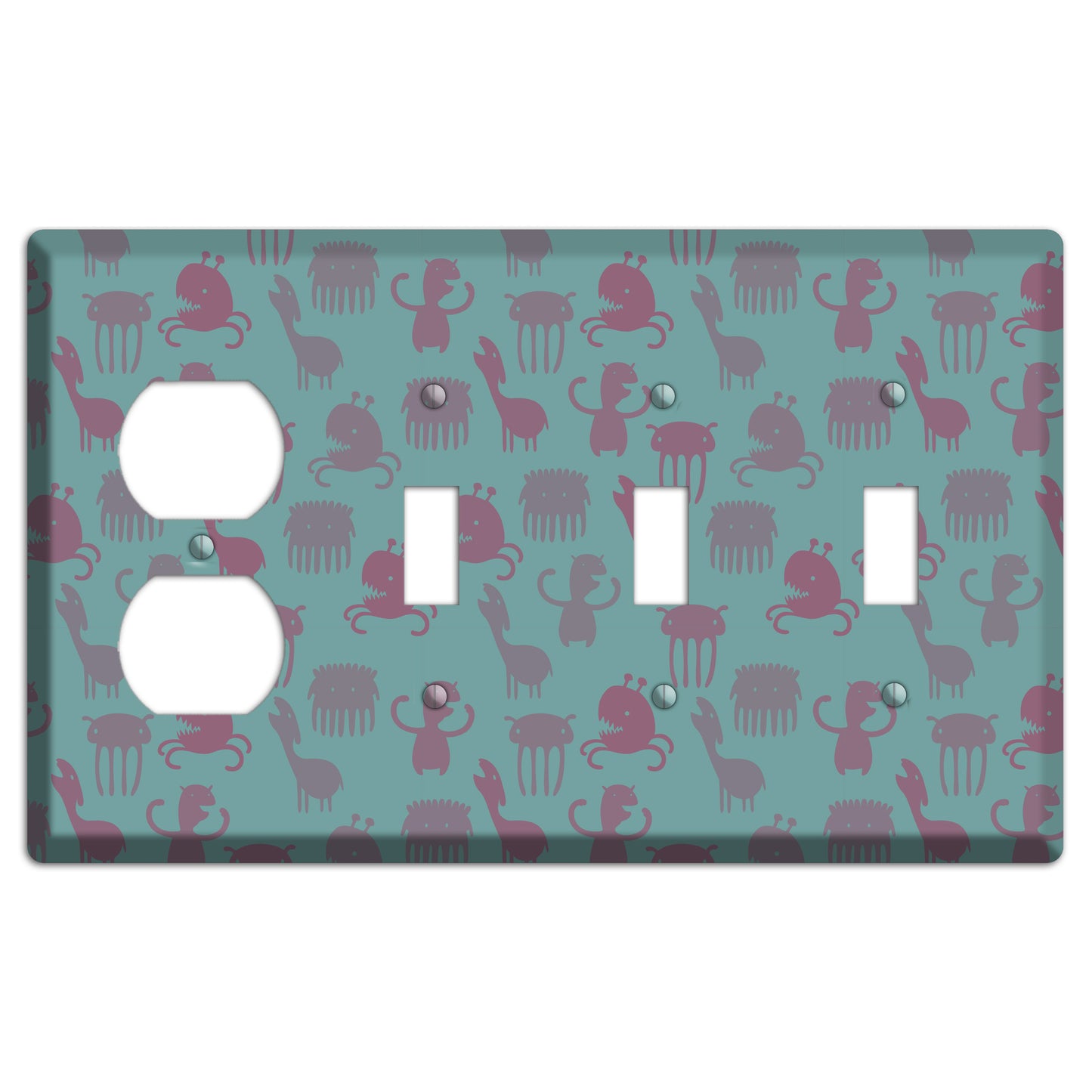 Sily Monsters Green Duplex / 3 Toggle Wallplate