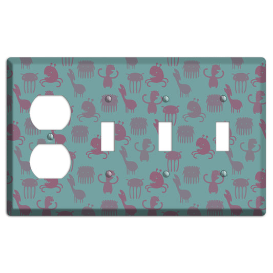 Sily Monsters Green Duplex / 3 Toggle Wallplate