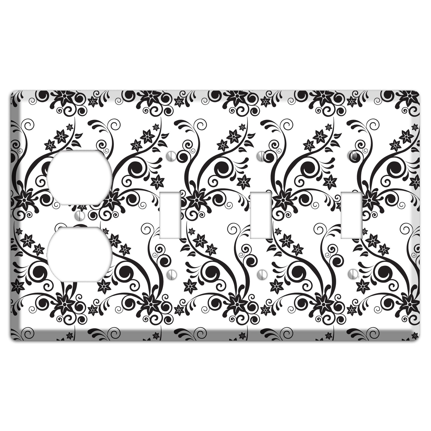 Scrolled Floral Toile Duplex / 3 Toggle Wallplate
