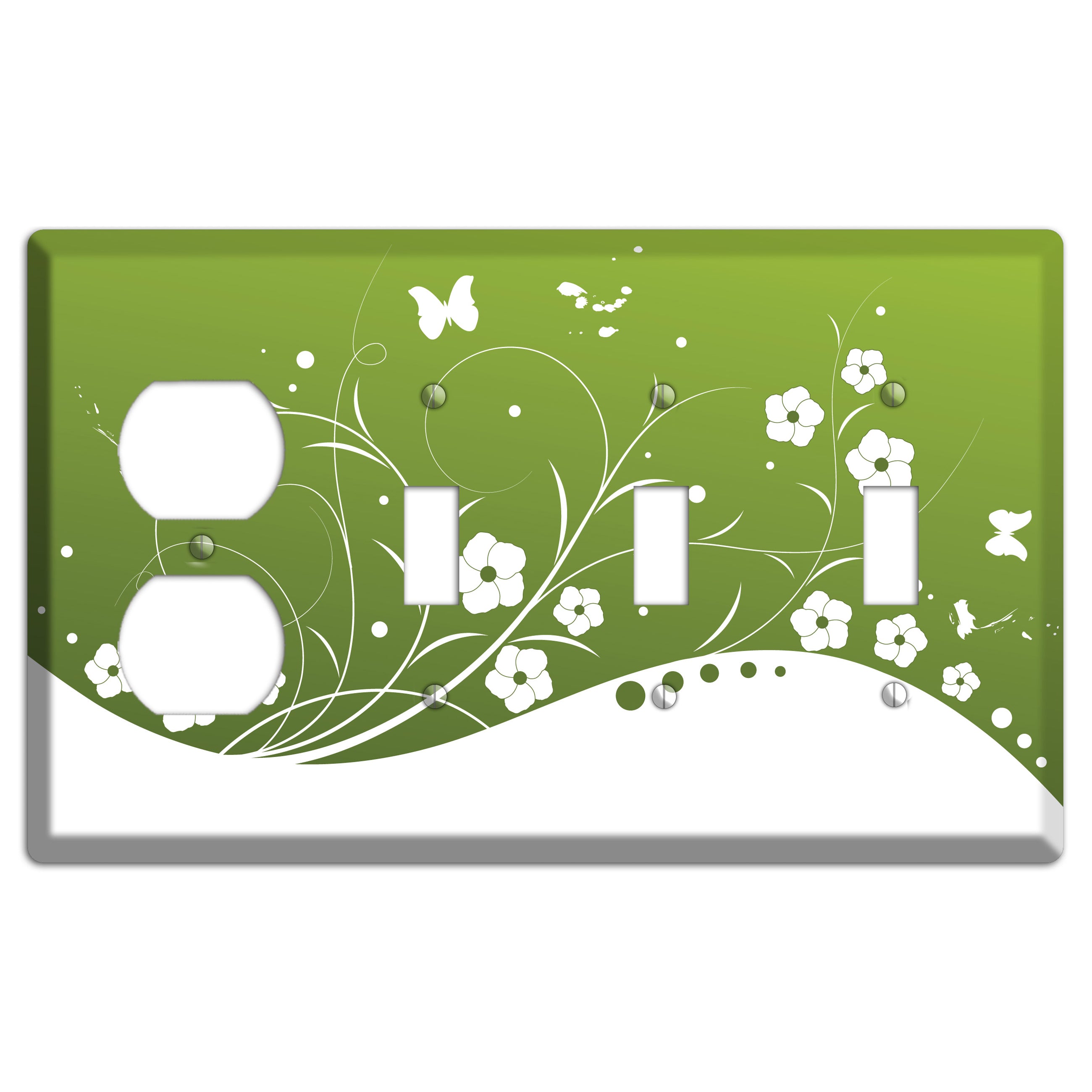 Green Floral Sprig Duplex / 3 Toggle Wallplate