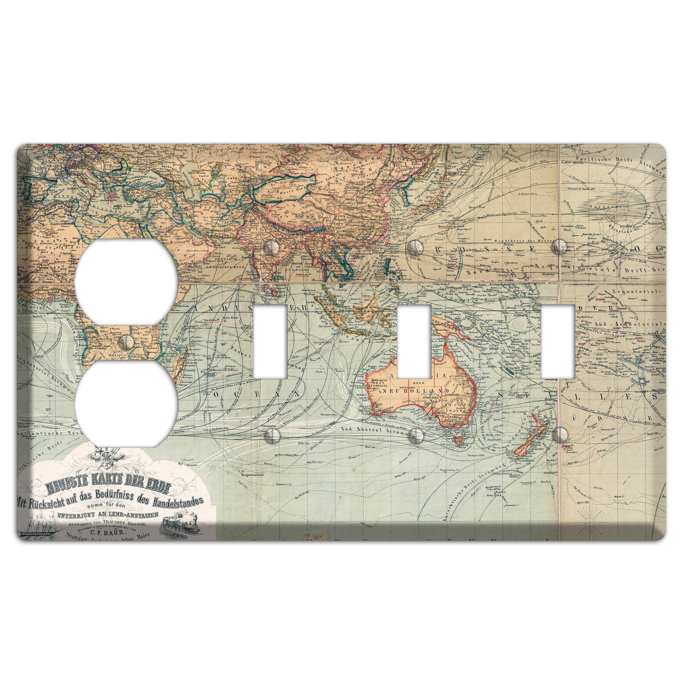 Map of Africa Duplex / 3 Toggle Wallplate