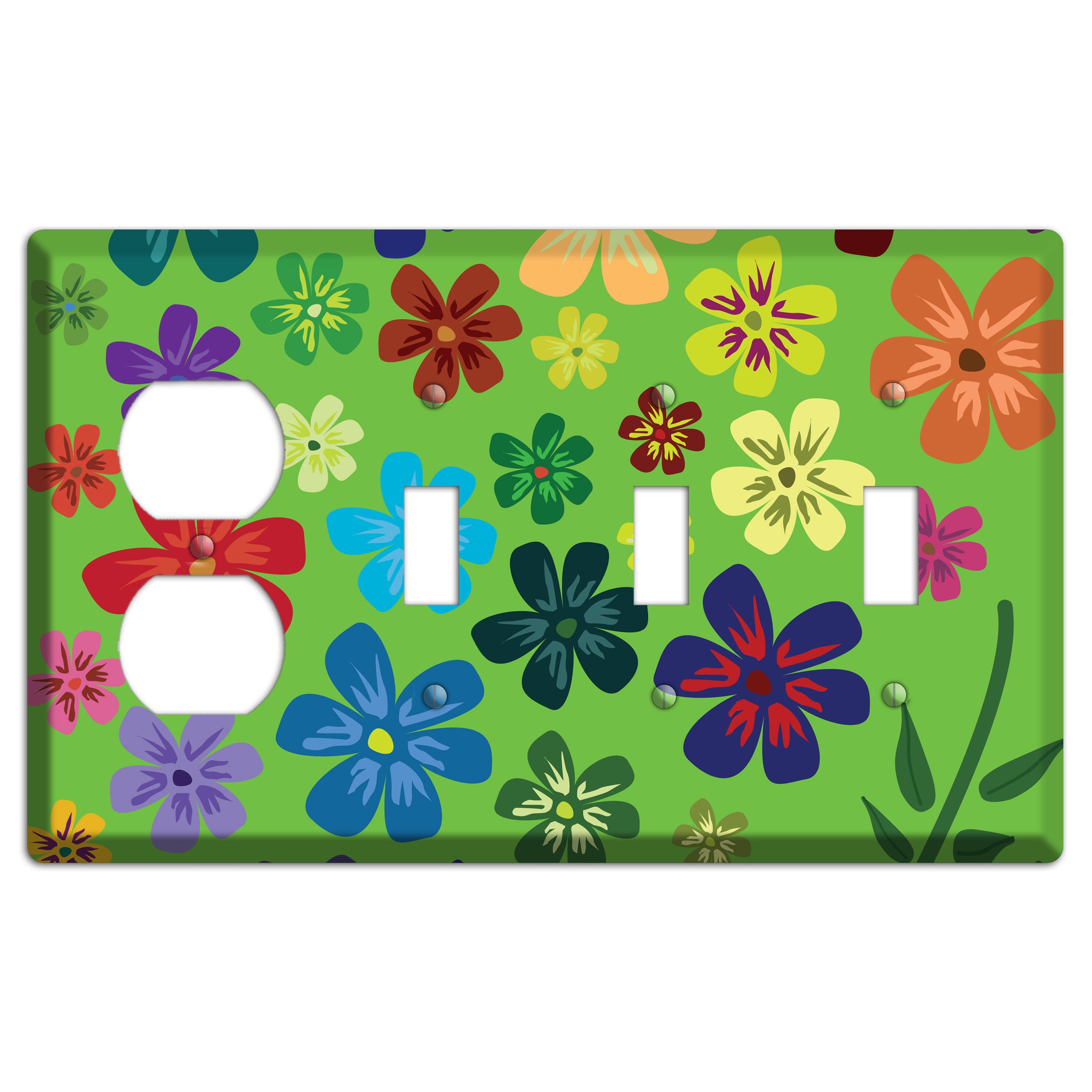 Orange Flowers Duplex / 3 Toggle Wallplate