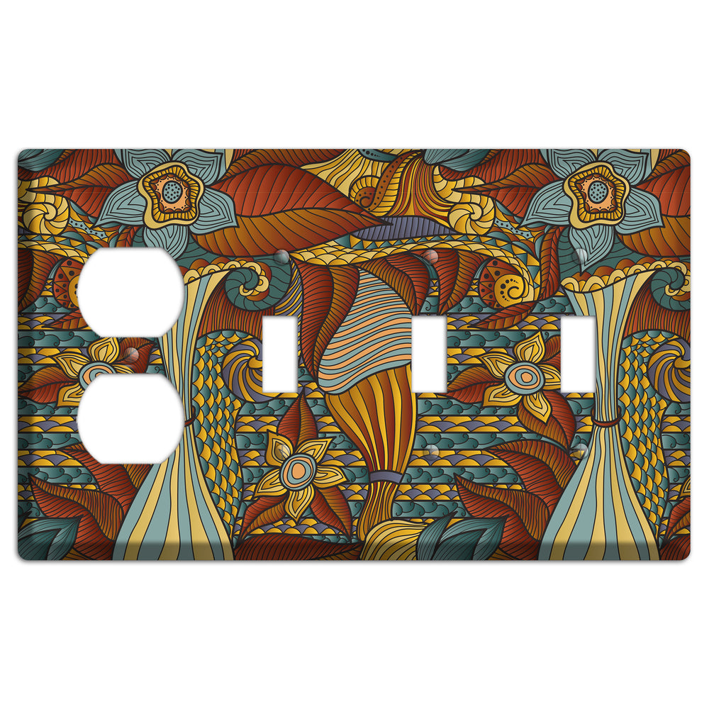 Retro Flourish 4 Duplex / 3 Toggle Wallplate